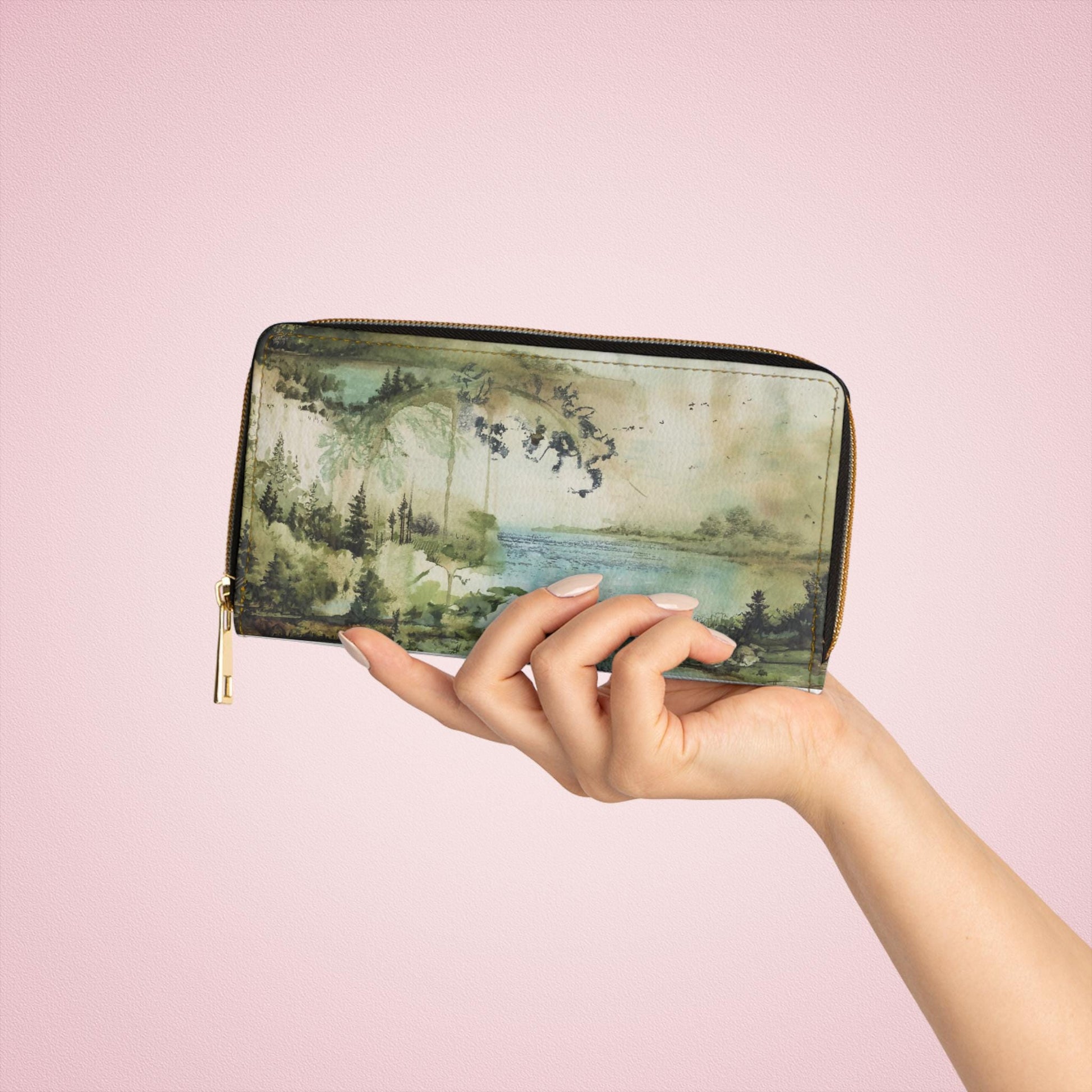 Artistic Watercolor Zipper Wallet NatureInspired Design, Perfect Gift for Nature Lovers Travel Companion, Functional Accessory, Eco-Friendly - A Kingdom Lifestyle