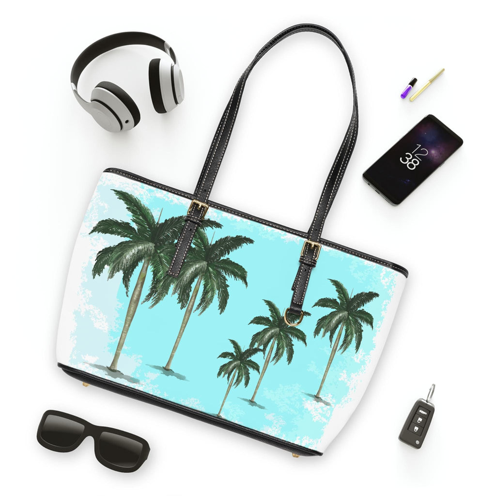 Tropical Palm Print PU Leather Shoulder Bag - Stylish Beach Tote, Travel Purse, Summer Handbag, Gift for Her, Everyday Use - A Kingdom Lifestyle