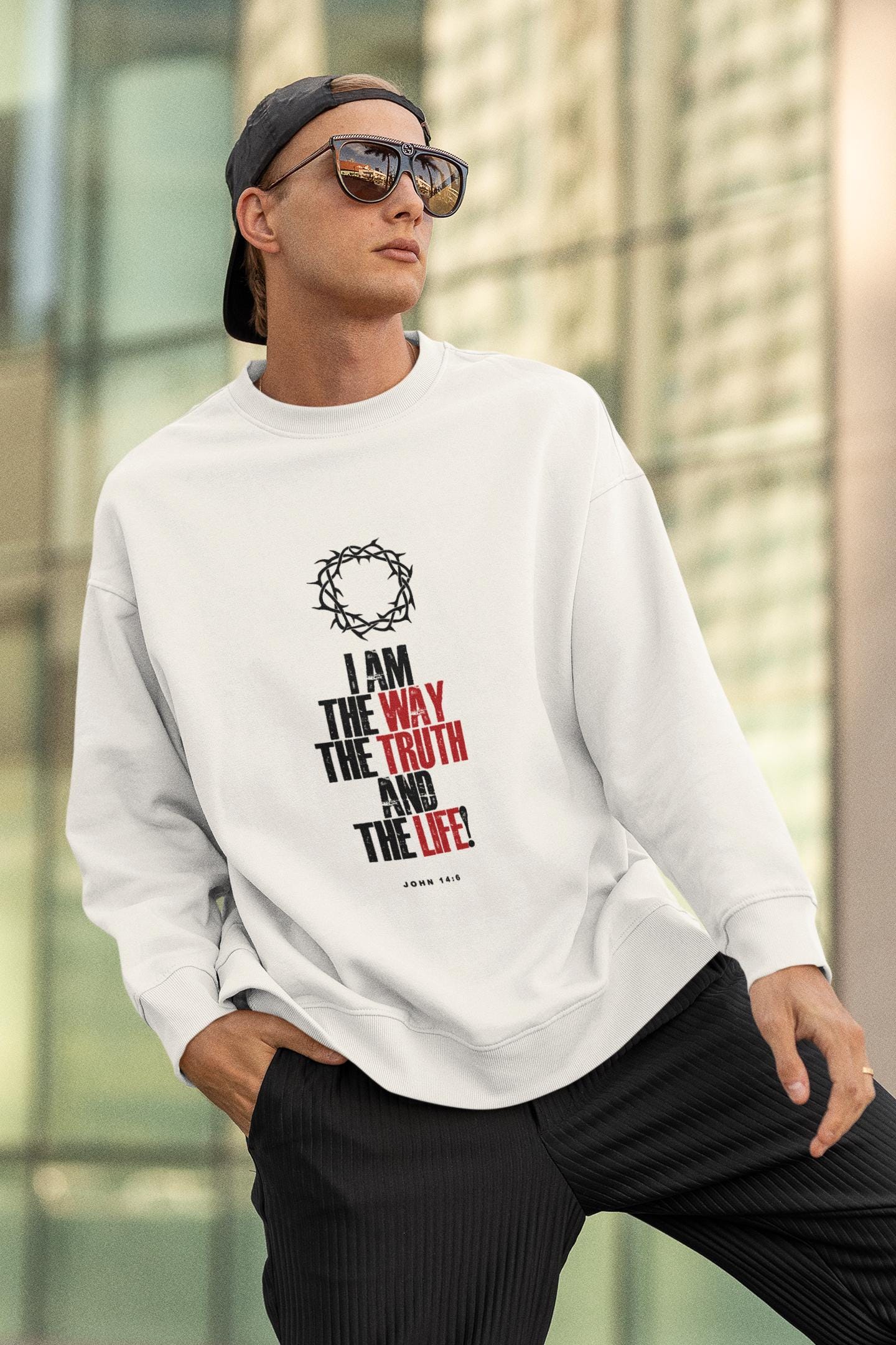 Inspirational Sweatshirt For Chirstian Men Women Christian Apparel Bible Verse I Am The Way The Truth And The Life Lightweight Crewneck - A Kingdom Lifestyle