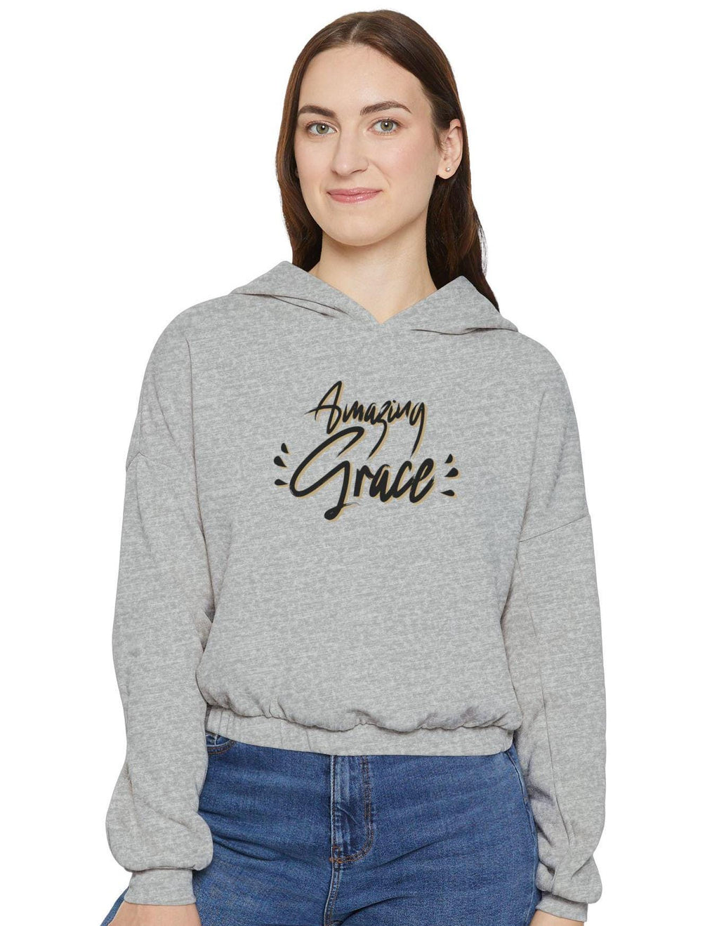 Fleece Hoodie Gift For Christian Women Cinched Bottom Hoodie For Christian Women Gift Amazing Grace Graphic Modern Apparel Sweatshirt - A Kingdom Lifestyle