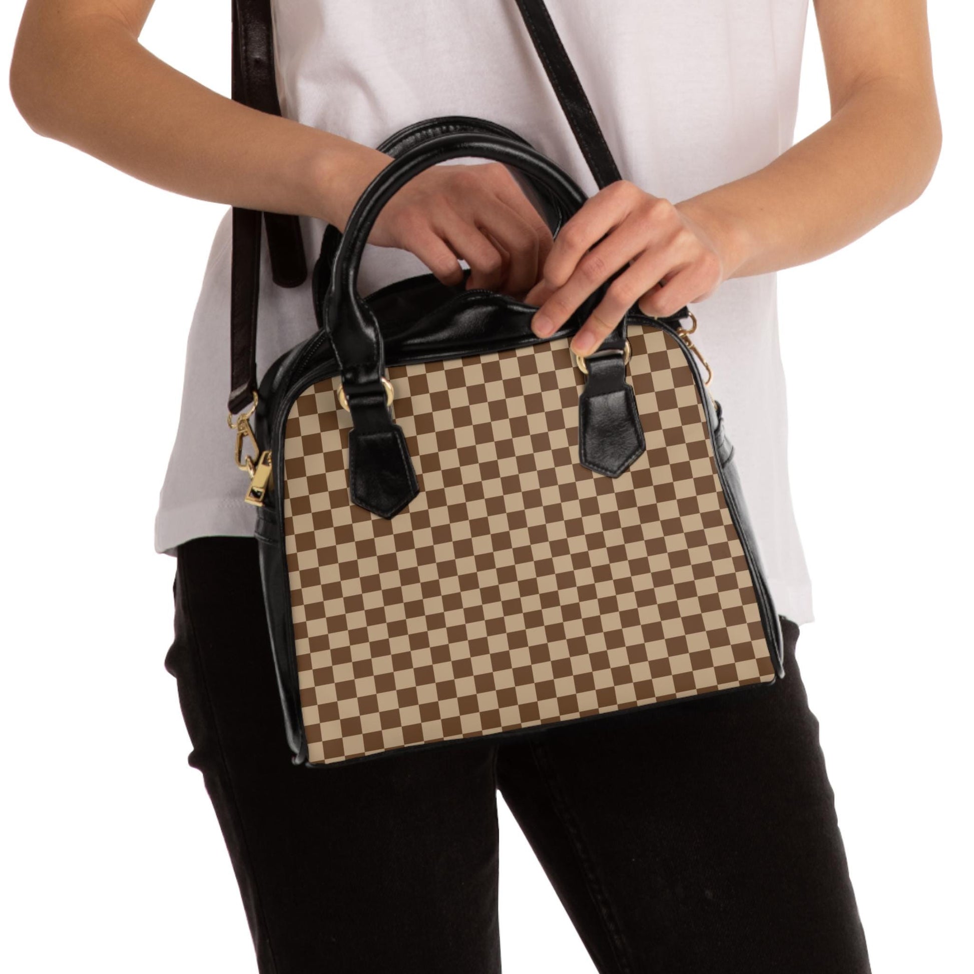Brown Checkered Shoulder Handbag Checkered Purse Brown and Tan Handbag Checkered Shoulder Bag Bowler Bag. Purchase Before Inventory Runs out! - A Kingdom Lifestyle