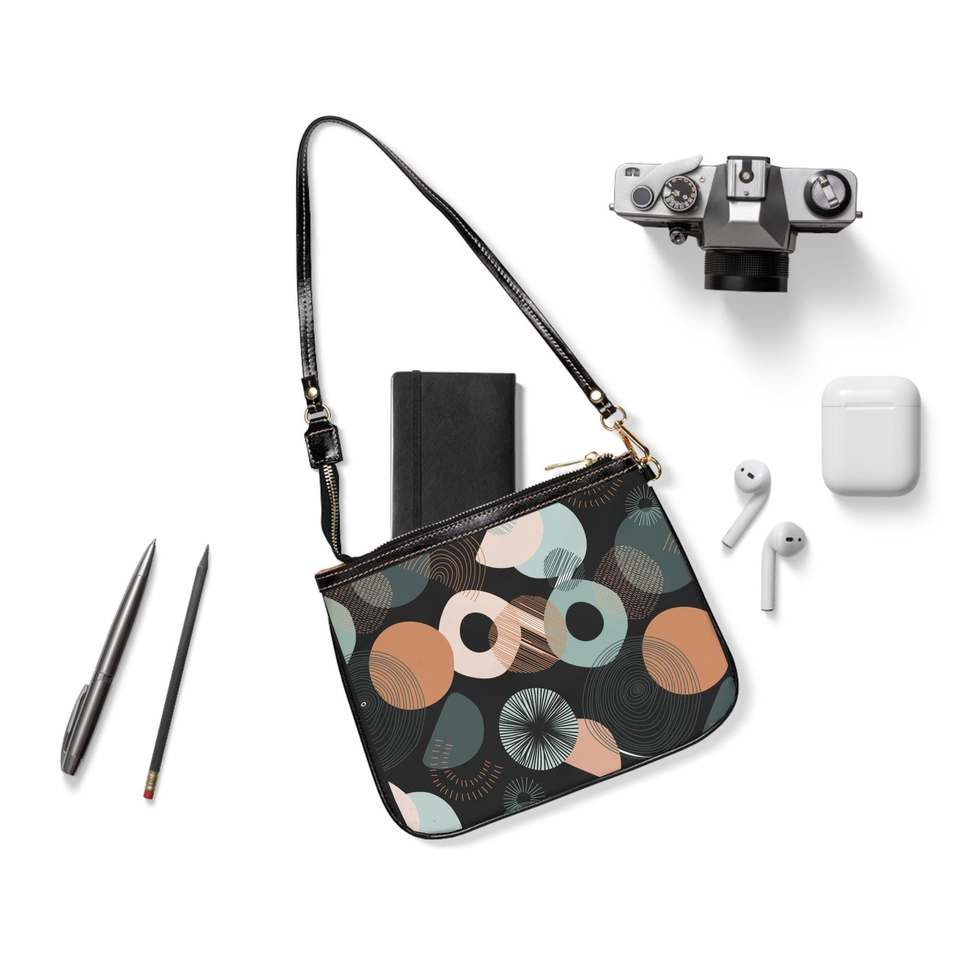 Circle Graphic Small Shoulder Bag Circle Graphic PU Leather Shoulder Bag Circle Pattern Purse Trendy Handbag Waterproof PU Leather Handbag - A Kingdom Lifestyle