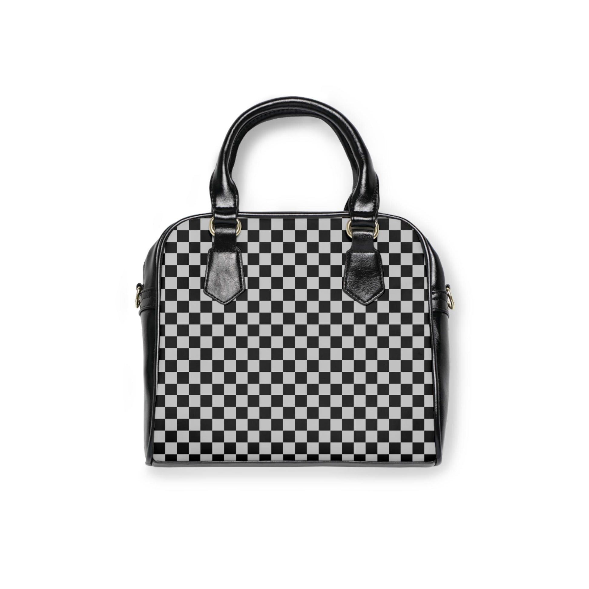 Black And Grey Designer Checkered Shoulder Handbag Checkered Handbag Black Checker Purse Checkered Shoulder Bag Bowler Bag Gift For Her - A Kingdom Lifestyle