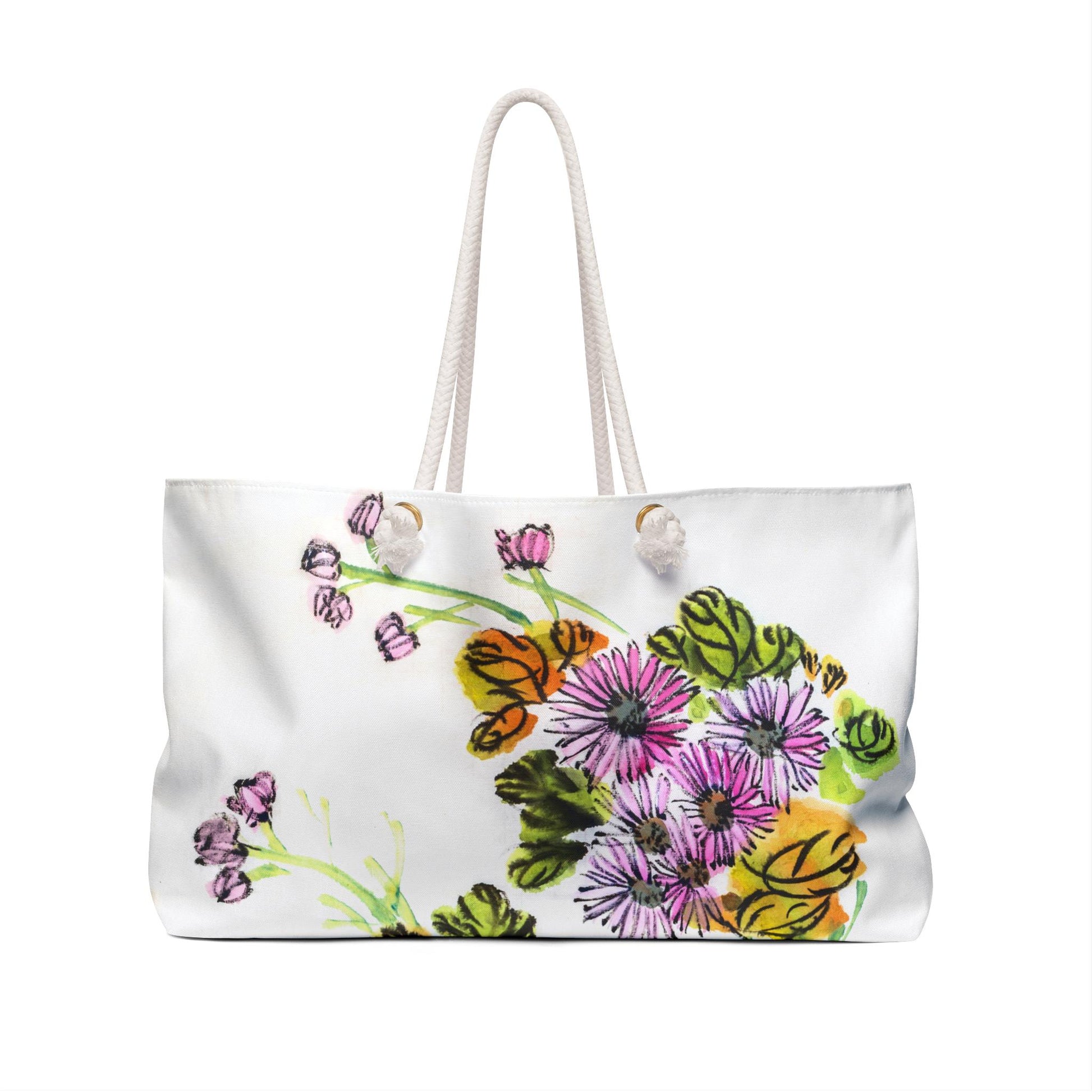 Weekender Tote Bag Spring Floral Watercolor Print Oversized Weekender Bag Lined Lake Trip Bag Travel Duffel Bag Vacation Gift Gift  For Her - A Kingdom Lifestyle