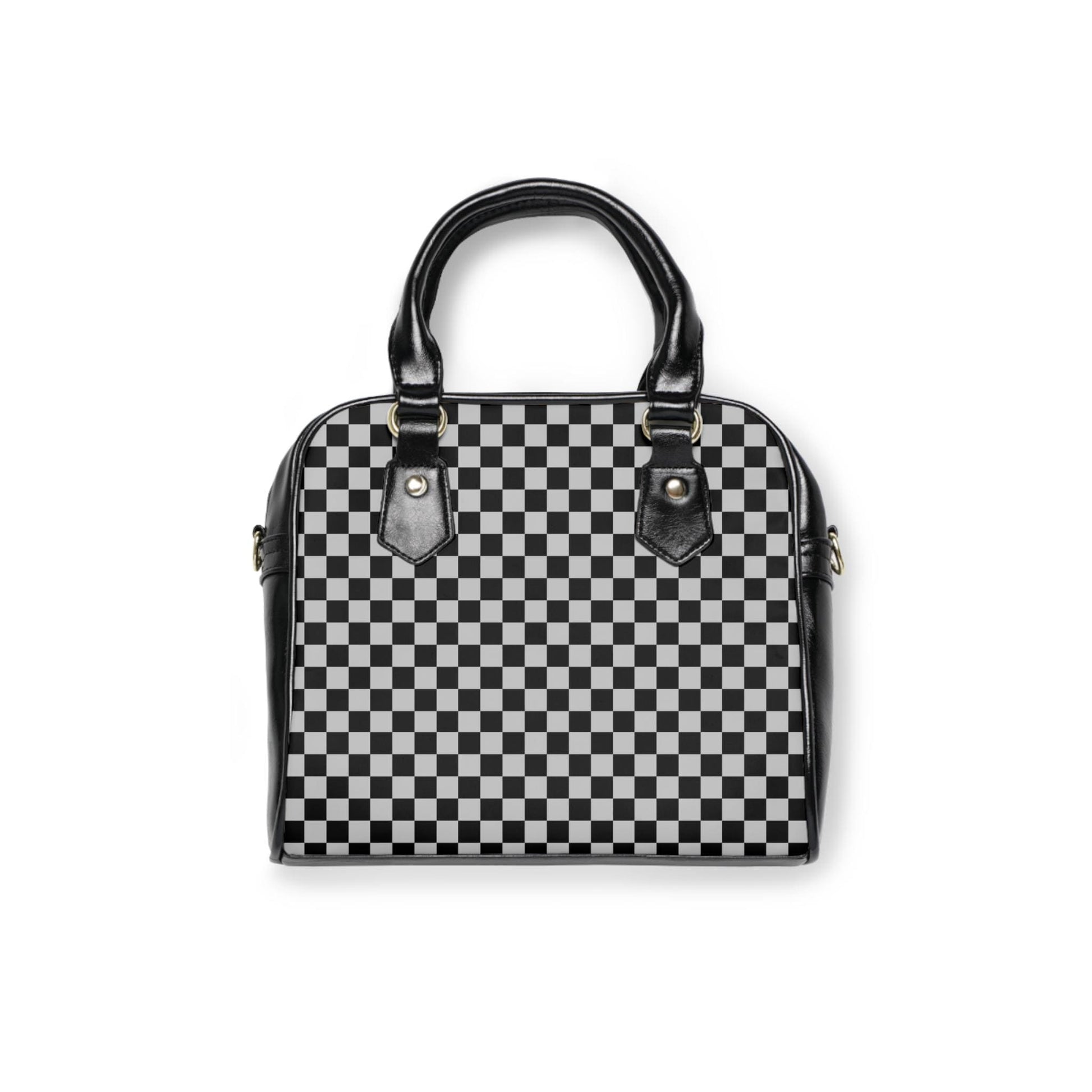 Black And Grey Designer Checkered Shoulder Handbag Checkered Handbag Black Checker Purse Checkered Shoulder Bag Bowler Bag Gift For Her - A Kingdom Lifestyle