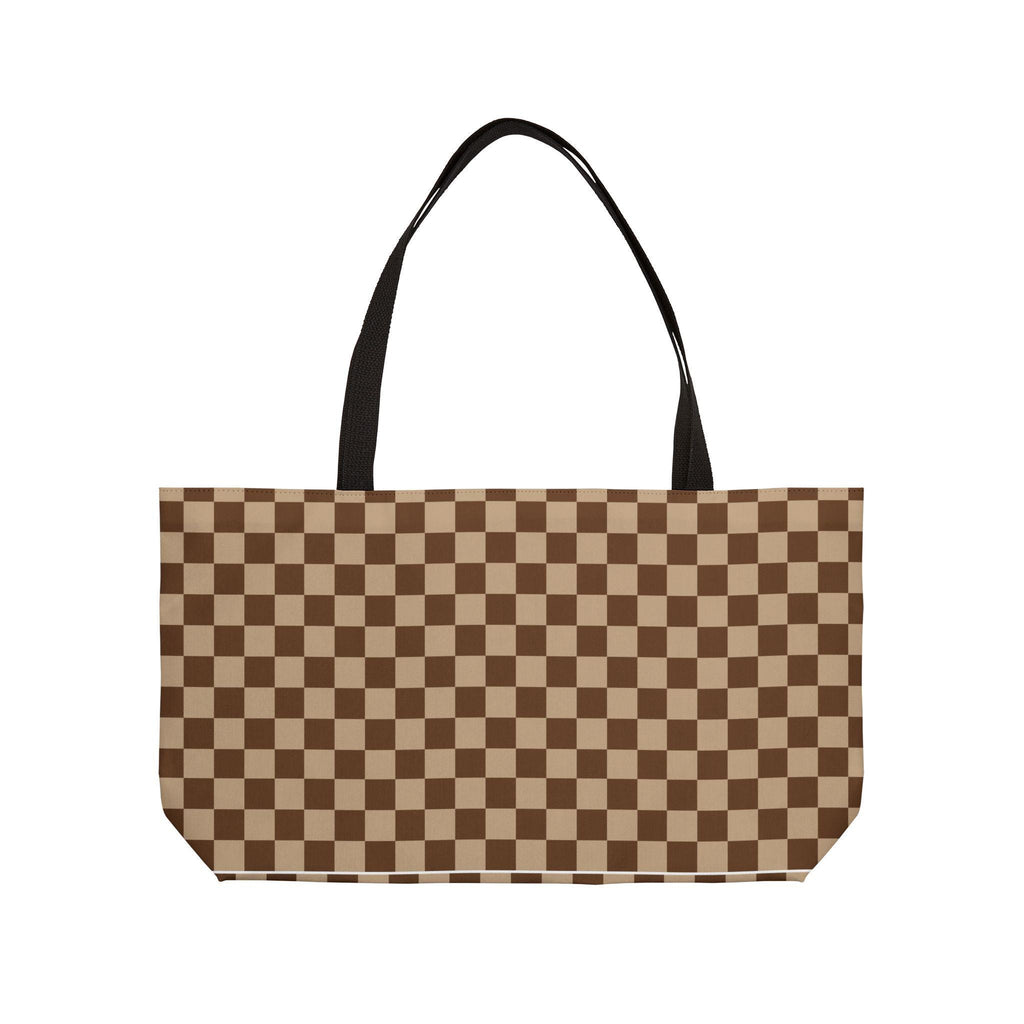 Brown Checked Designer Weekender Tote Bag Travel Bag Vintage Checkered Print Waterproof Travel Bag Overnight Bag Tote Bag Shoulder Bag - A Kingdom Lifestyle