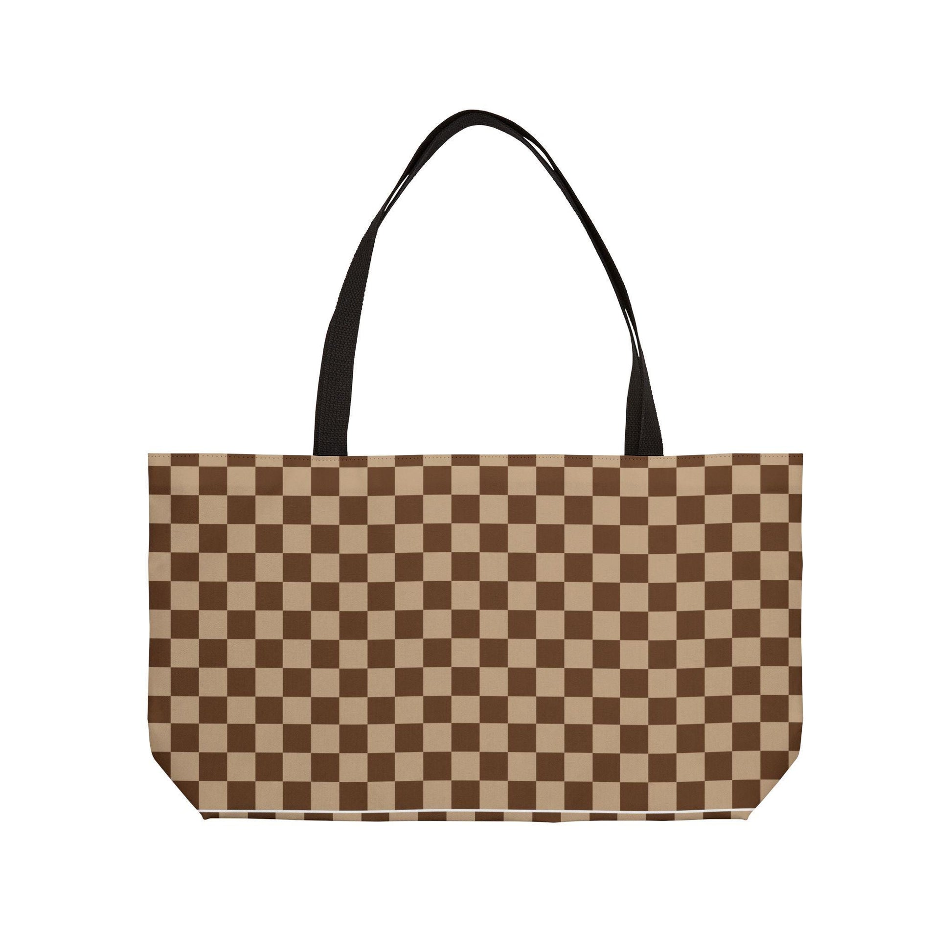 Brown Checked Designer Weekender Tote Bag Travel Bag Vintage Checkered Print Waterproof Travel Bag Overnight Bag Tote Bag Shoulder Bag - A Kingdom Lifestyle
