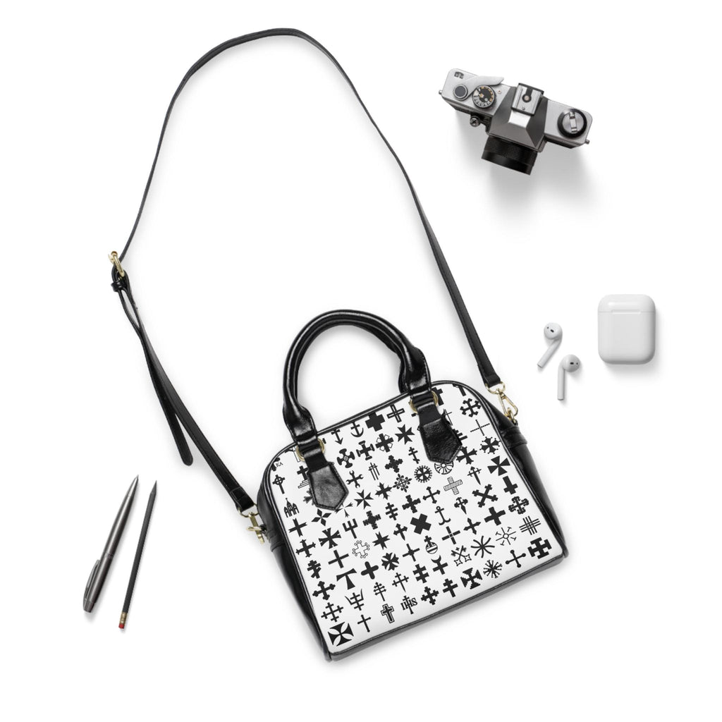 Black and White Cross Pattern Shoulder Handbag For Her Christian Shoulder Bag Christian Shoulder Bag For Her Gift For Her Cross Purse - A Kingdom Lifestyle
