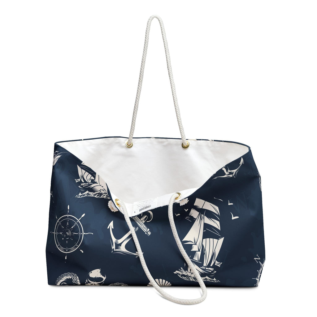 Navy Blue Nautical Weekender Bag Weekender Tote Bag Oversized Bag Lined Beach Tote Lake Trip Bag Travel Great Vacation Spring Break Tote Bag - A Kingdom Lifestyle