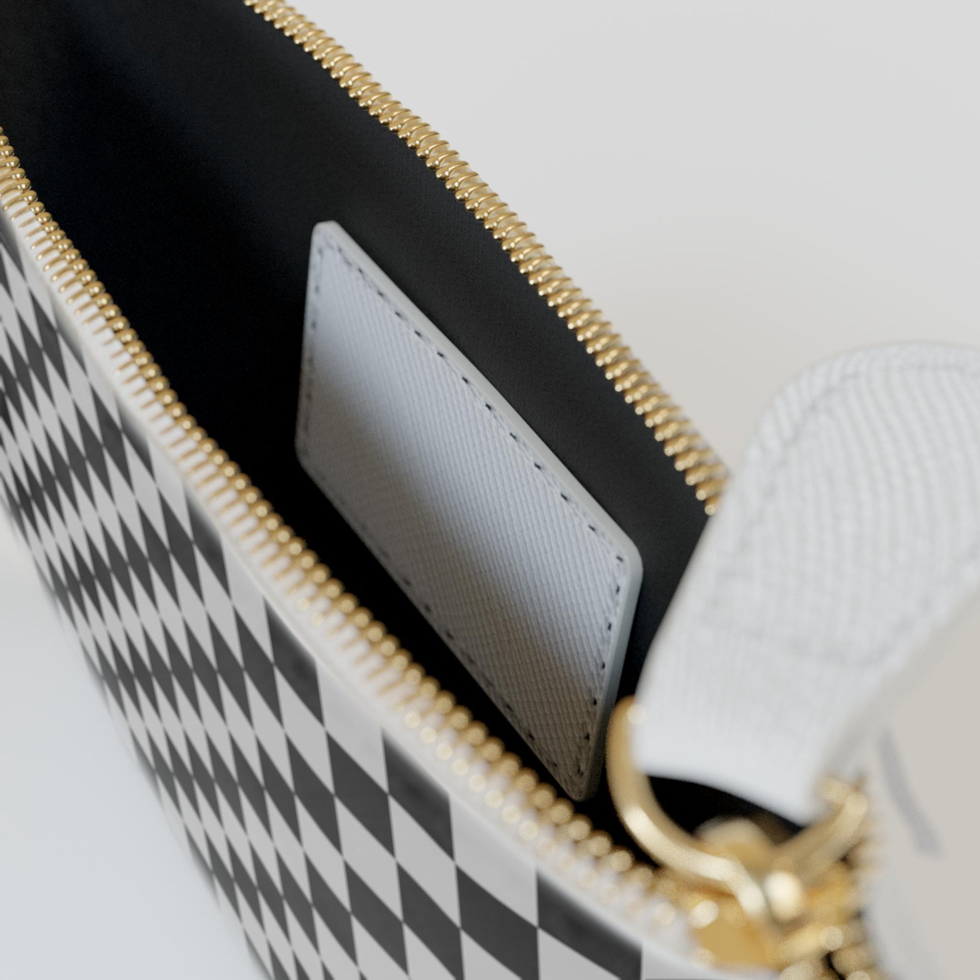 Chic Designer Black Checkered Mini Clutch Bag Makeup Bag Makeup Pouch Cosmetic Bag Toiletry Bag Coin Purse Gift for Her Best Friend Gift - A Kingdom Lifestyle