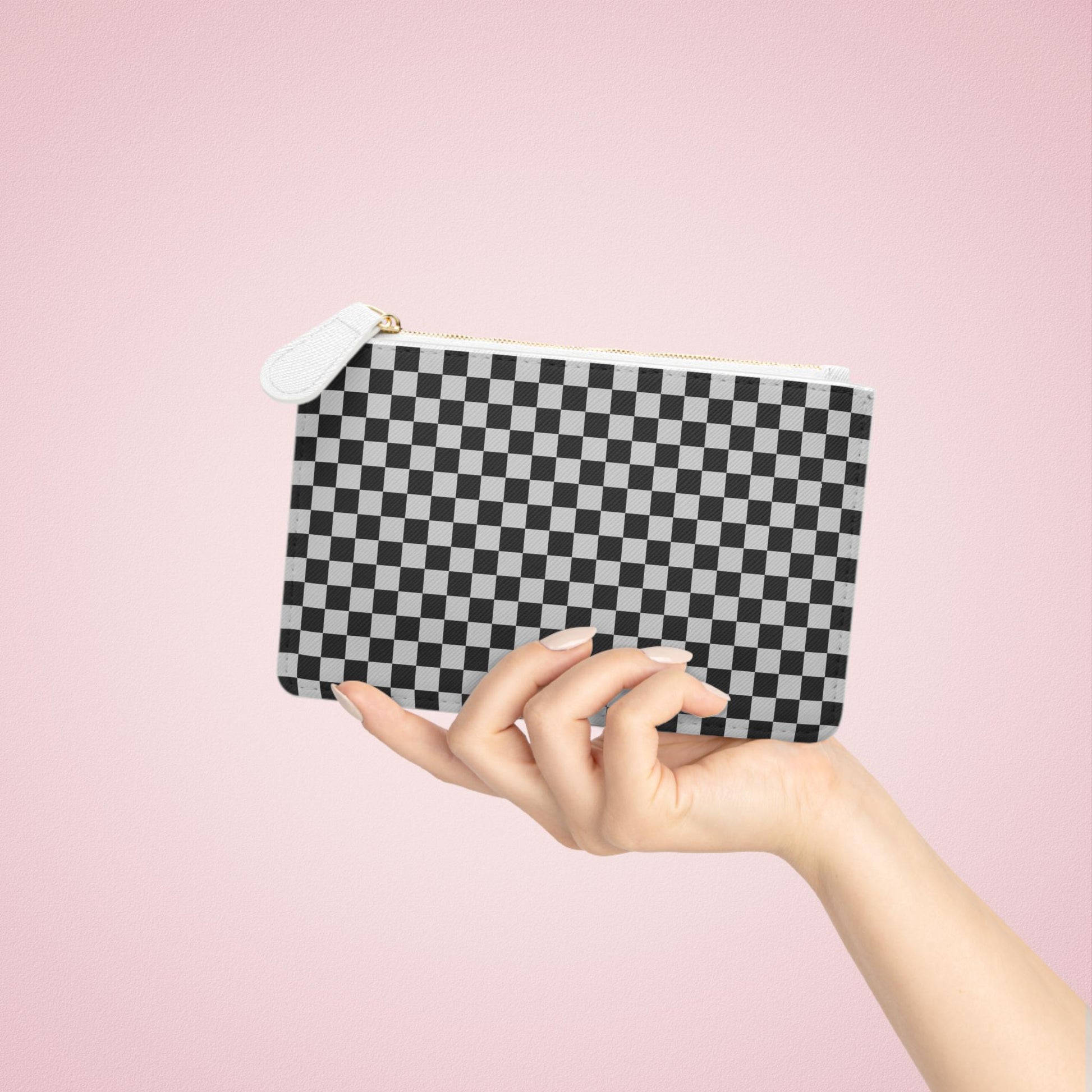 Chic Designer Black Checkered Mini Clutch Bag Makeup Bag Makeup Pouch Cosmetic Bag Toiletry Bag Coin Purse Gift for Her Best Friend Gift - A Kingdom Lifestyle
