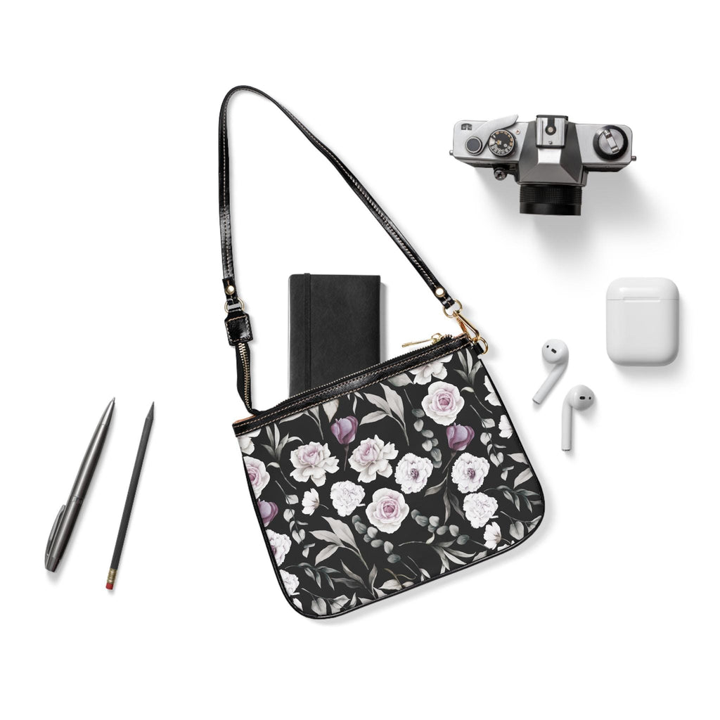 Floral Black Small Shoulder Bag Stylish Purse for Everyday Use, Spring/Summer Fashion, Gift for Her, Floral Print Handbag - A Kingdom Lifestyle