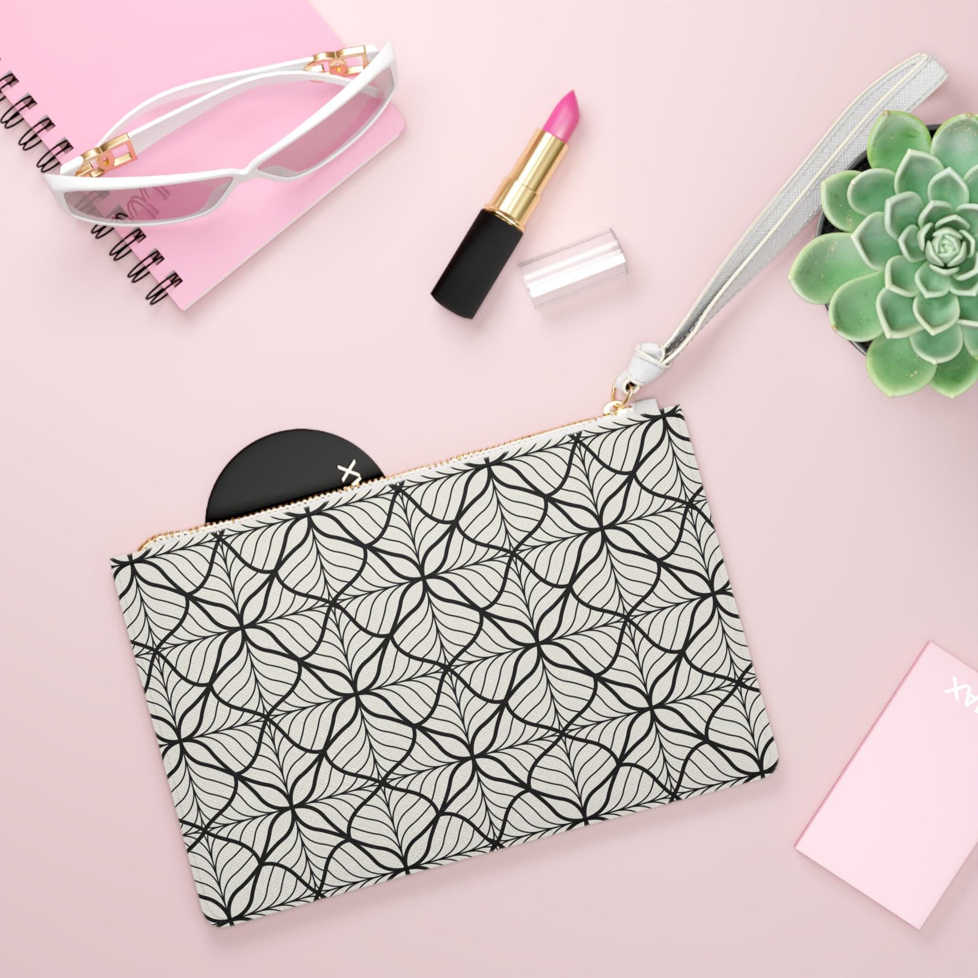 Elegant Leaf Pattern Clutch Bag, Stylish Evening Purse, Chic Makeup Organizer, Gift for Her, Minimalist Fashion Accessory And Must Have! - A Kingdom Lifestyle