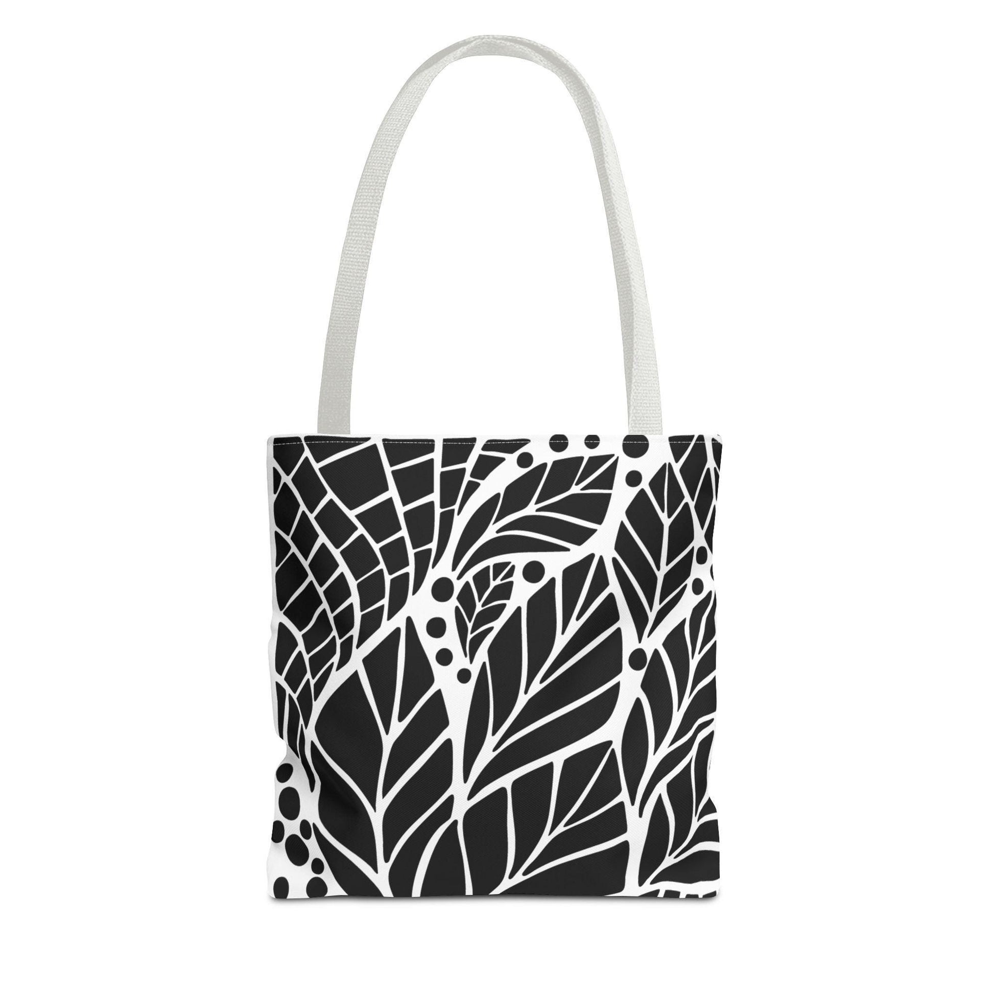 One Of A Kind Boho Leaf Print Tote Bag, Eco-Friendly Shopping Bag, Stylish Beach Tote, Gift for Nature Lovers, Black and White Design - A Kingdom Lifestyle