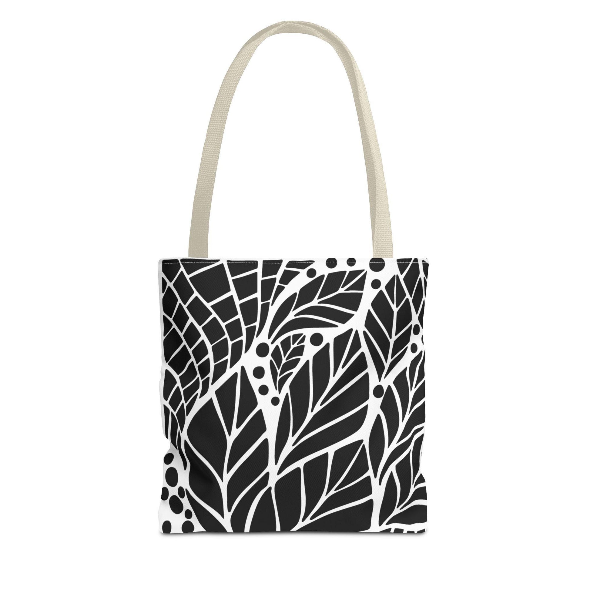 One Of A Kind Boho Leaf Print Tote Bag, Eco-Friendly Shopping Bag, Stylish Beach Tote, Gift for Nature Lovers, Black and White Design - A Kingdom Lifestyle