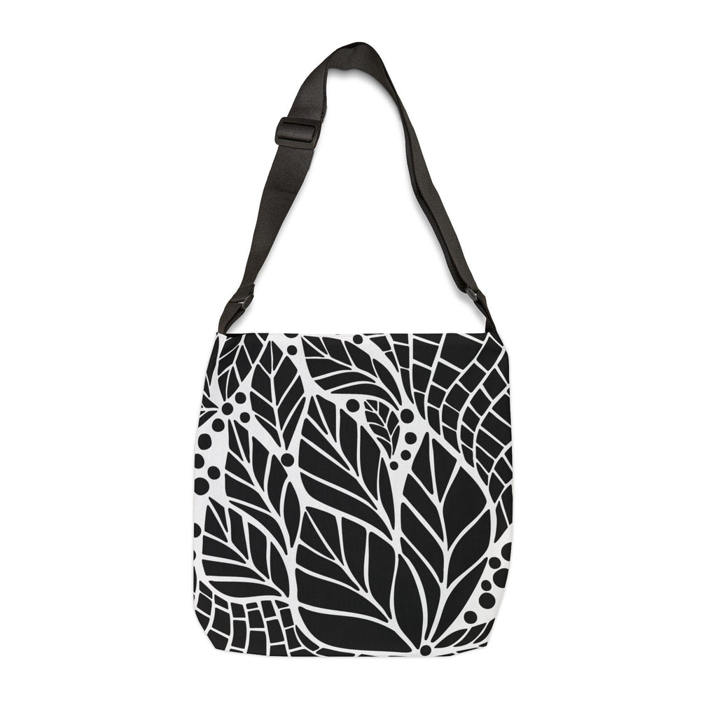 Black and White Leaf Pattern Adjustable Tote Bag, Eco-Friendly Grocery Bag, Stylish Book Bag, Perfect for Daily Use, Great Gift Idea - A Kingdom Lifestyle