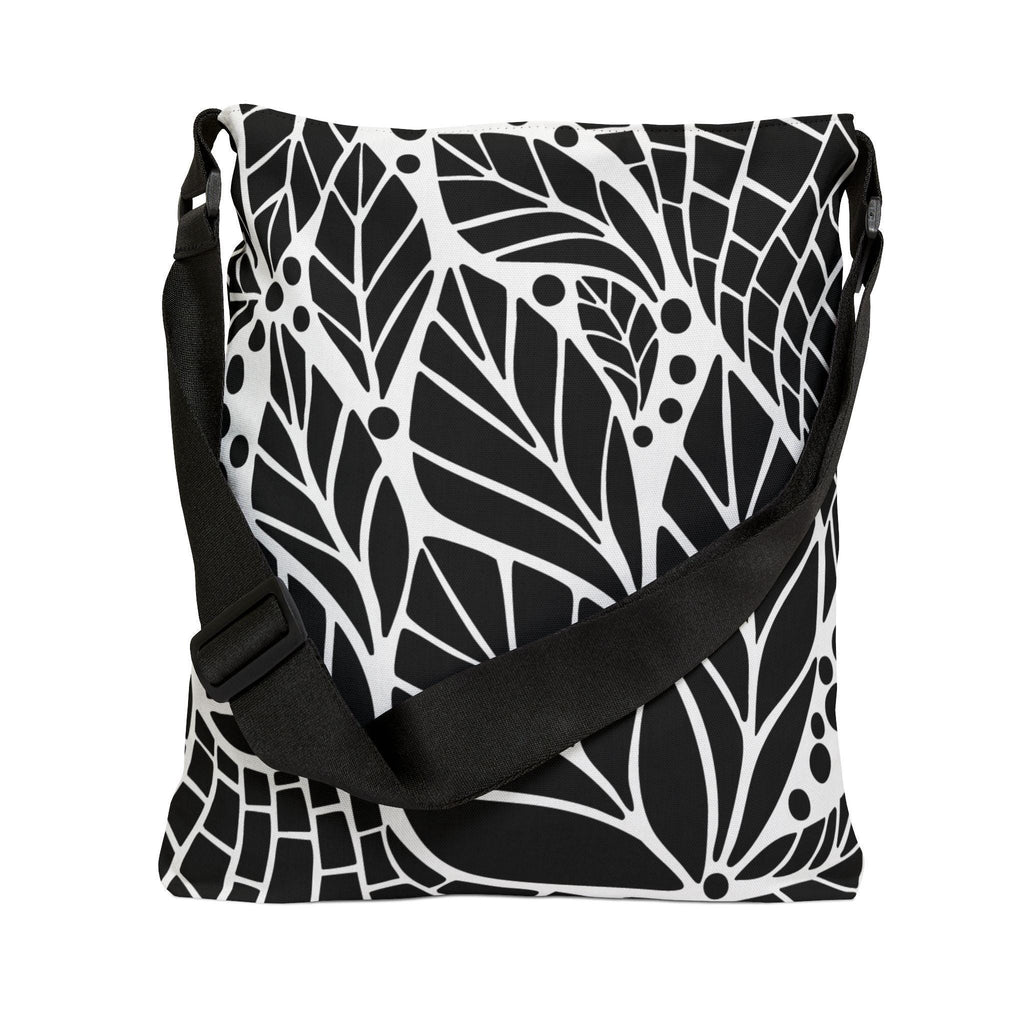 Black and White Leaf Pattern Adjustable Tote Bag, Eco-Friendly Grocery Bag, Stylish Book Bag, Perfect for Daily Use, Great Gift Idea - A Kingdom Lifestyle