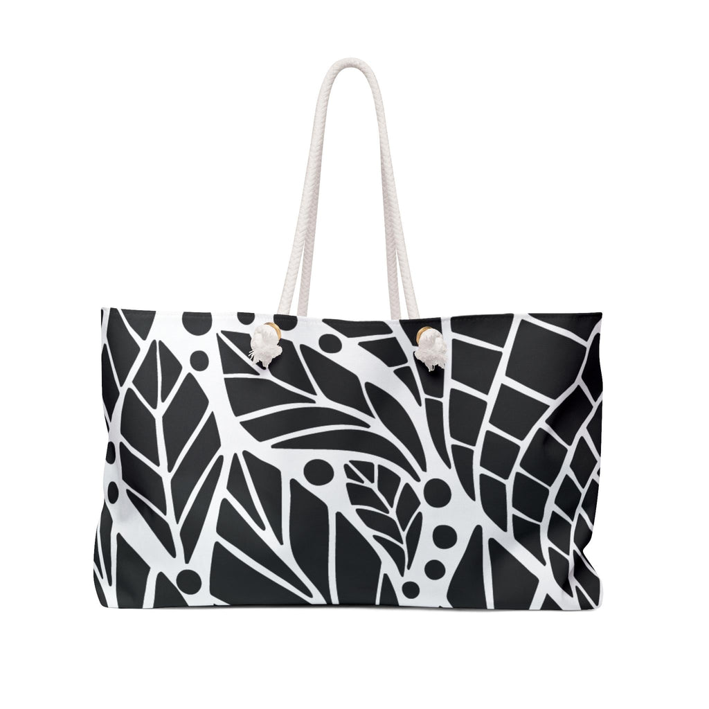 Chic Black & White Weekender Bag, Travel Tote, Beach Bag, Gym Bag, Floral Pattern Carryall, Perfect for Getaways - A Kingdom Lifestyle