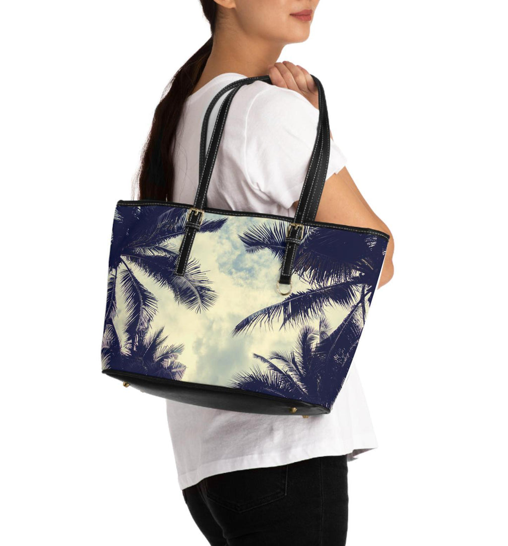 Tropical PU Leather Shoulder Bag, Summer Tote, Vacation Purse, Beach Accessory, Palm Tree Handbag, Stylish Everyday Bag - A Kingdom Lifestyle