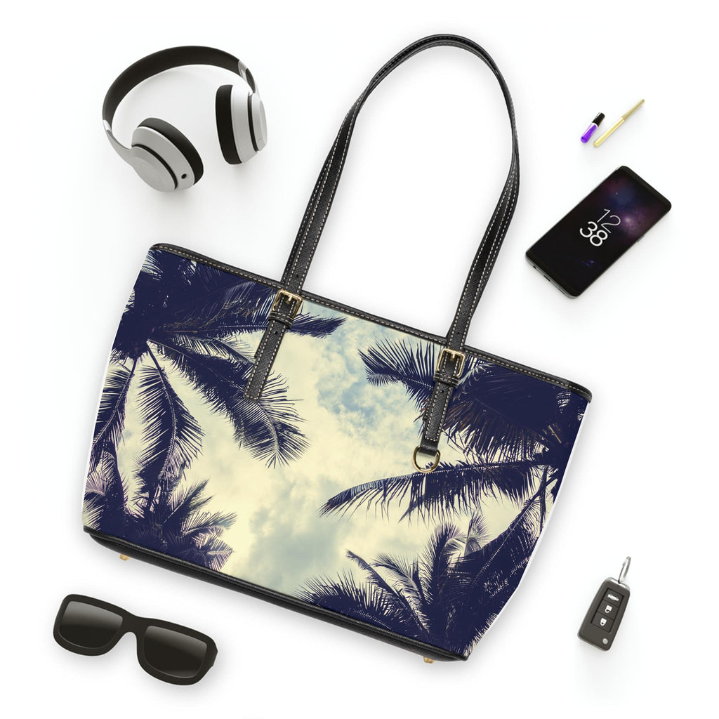 Tropical PU Leather Shoulder Bag, Summer Tote, Vacation Purse, Beach Accessory, Palm Tree Handbag, Stylish Everyday Bag - A Kingdom Lifestyle