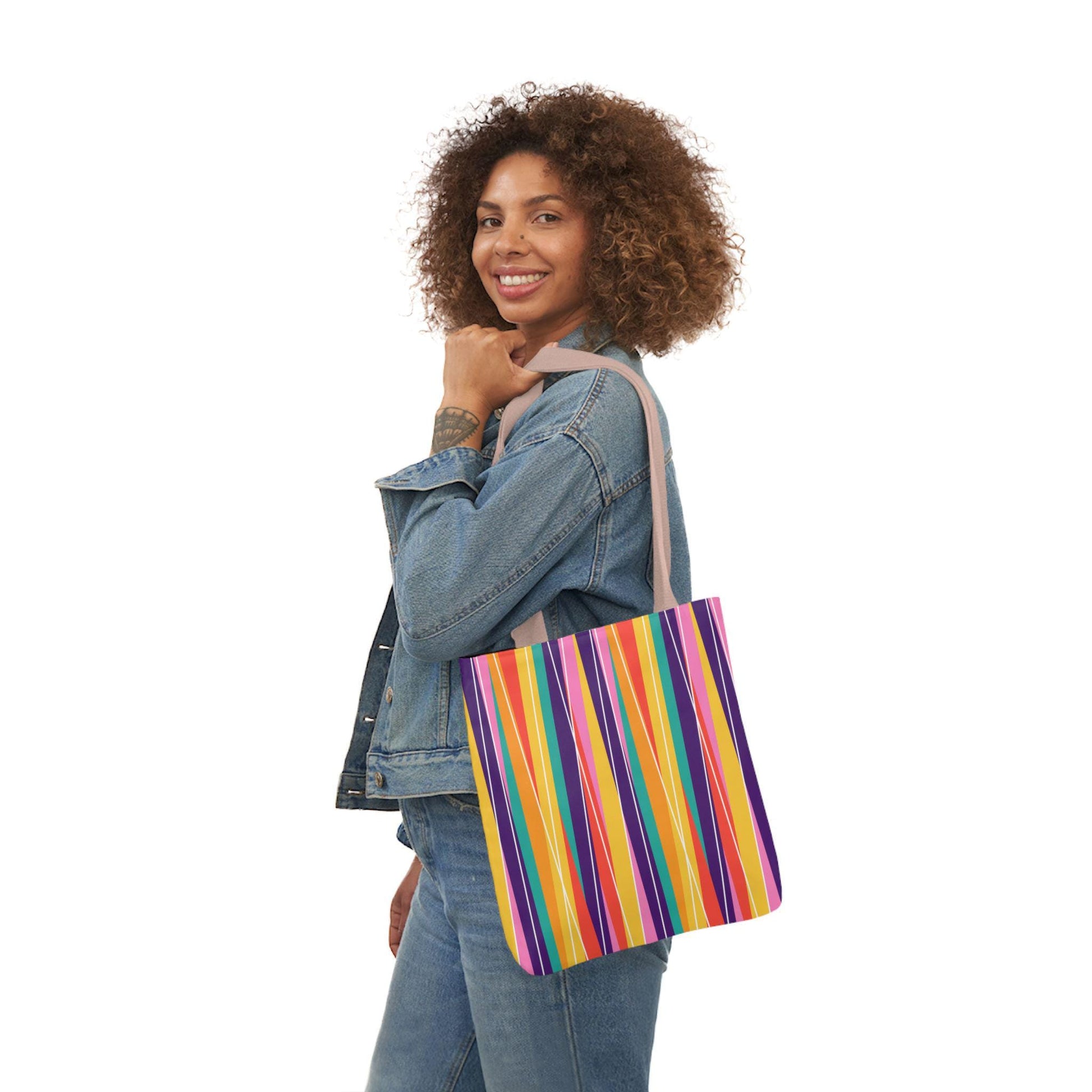 Colorful Striped Canvas Tote Bag, Fun Gift for Beach, Shopping, Travel, Eco-Friendly Bag, Summer Essential, Bright Design - A Kingdom Lifestyle