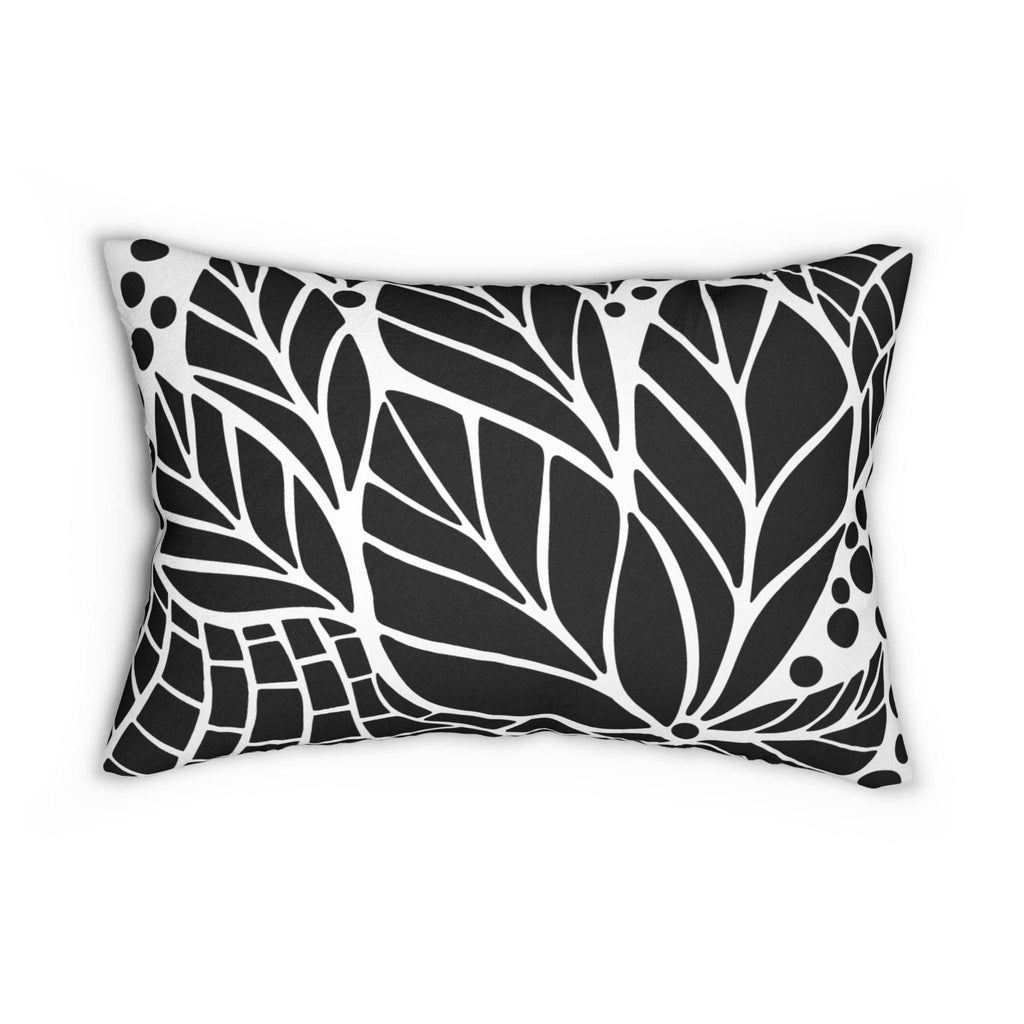 Modern Black and White Leaf Lumbar Pillow, Decorative Throw Pillow, Couch Cushion, Nature-Inspired Home Decor, Chic Accent. Add this statement piece to your collection today! Limited stock available. - A Kingdom Lifestyle