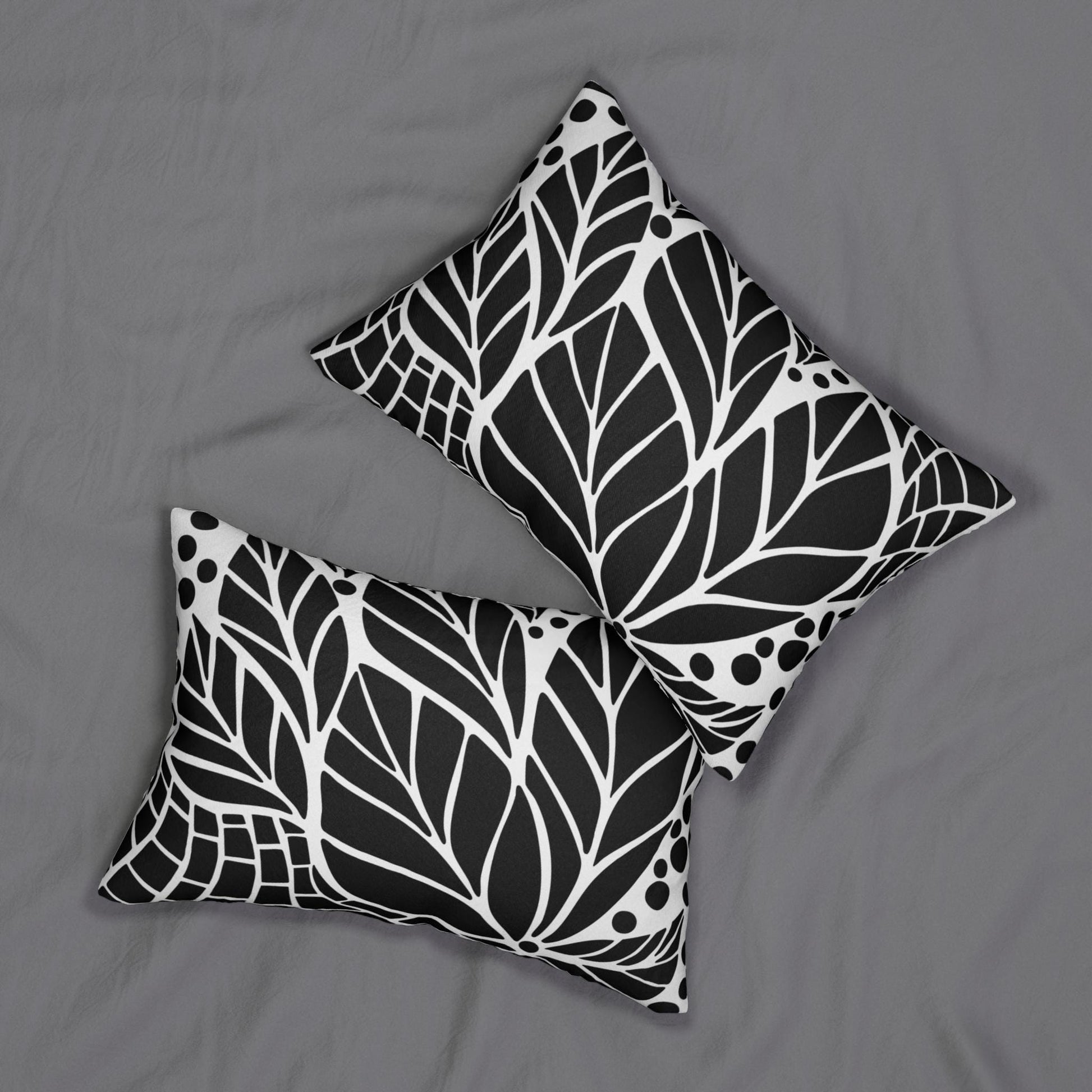Modern Black and White Leaf Lumbar Pillow, Decorative Throw Pillow, Couch Cushion, Nature-Inspired Home Decor, Chic Accent. Add this statement piece to your collection today! Limited stock available. - A Kingdom Lifestyle