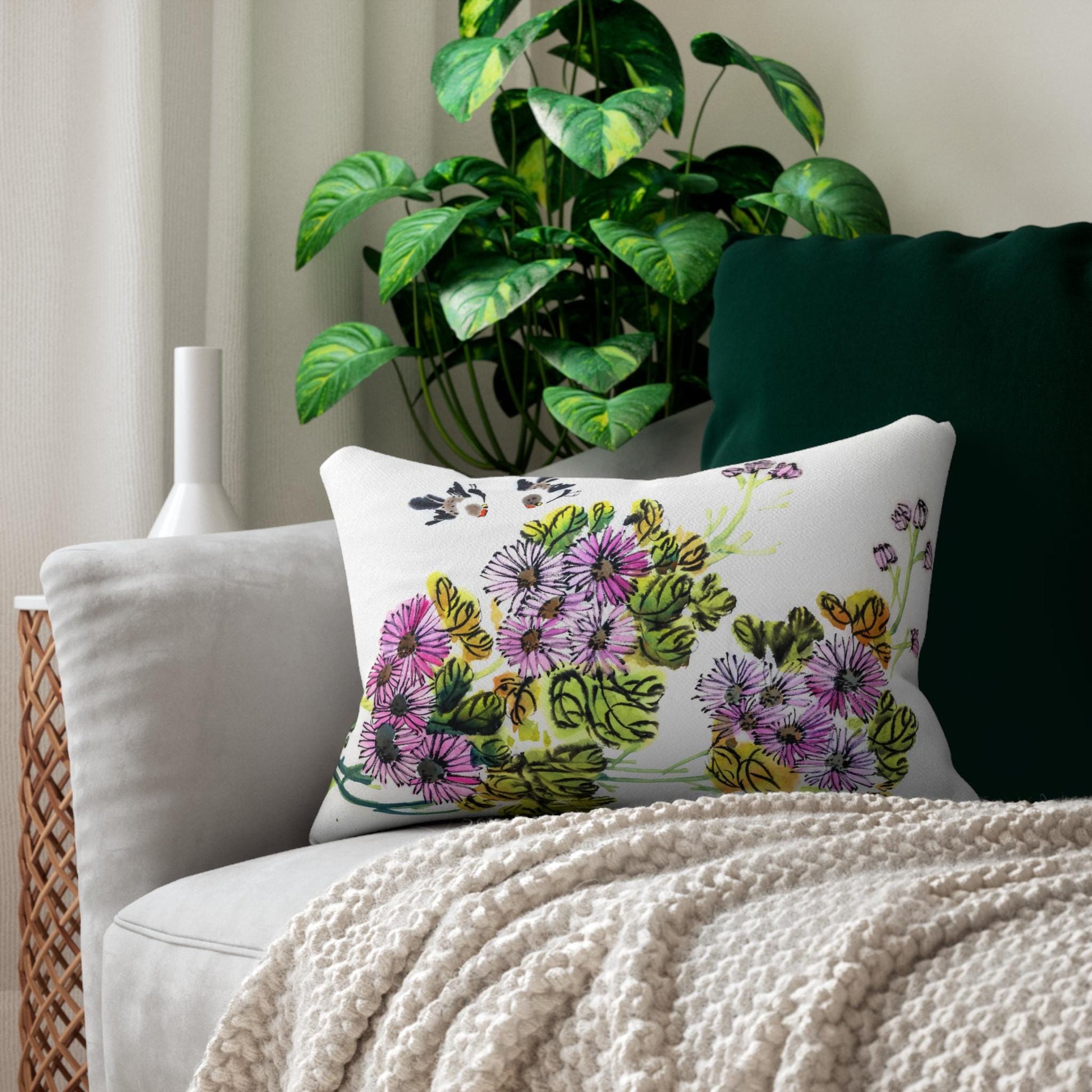 Botanical Lumbar Pillow, Flower Cushion, Home Decor, Nature Themed Gift, Floral Throw Pillow, Living Room Accent. Add this statement piece to your collection today! Limited stock available. - A Kingdom Lifestyle