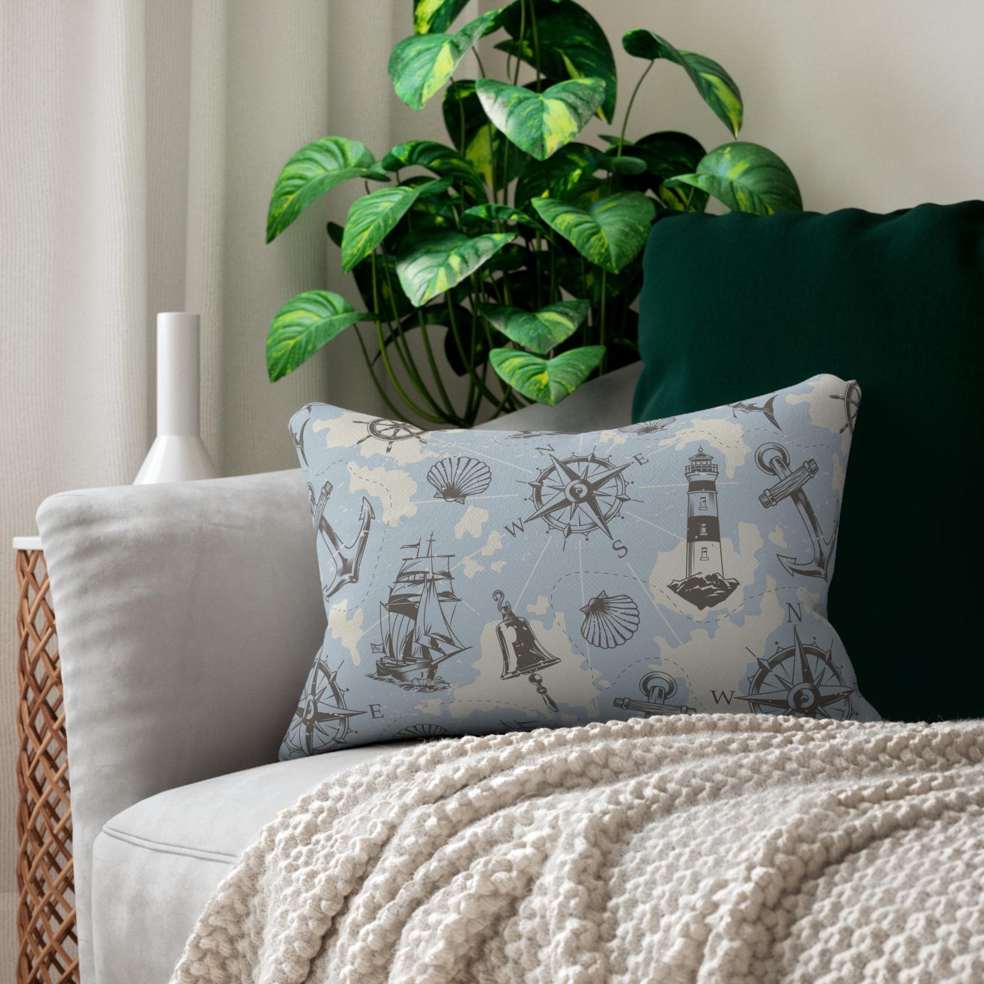 Nautical Spun Polyester Lumbar Pillow, Coastal Decor, Lighthouse & Anchor Design, Perfect for Home or Boat, Gift for Sailors, Summer Vibes - A Kingdom Lifestyle