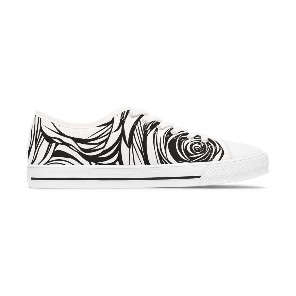 Trendy Women's Low Top Sneakers with Stylish Black Rose Design, Comfortable Casual Footwear, Perfect for Everyday Wear, Gift for Fashion - A Kingdom Lifestyle