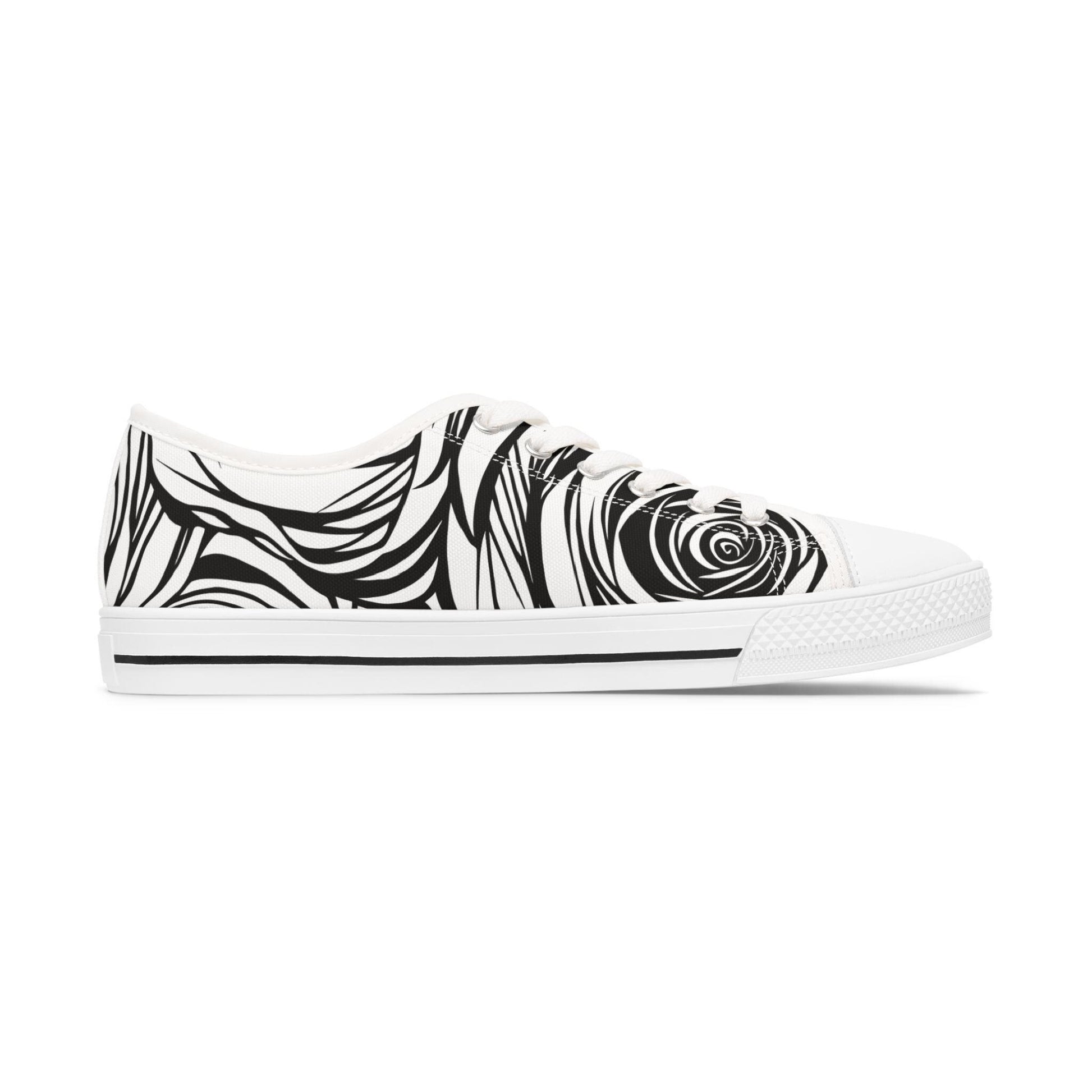 Trendy Women's Low Top Sneakers with Stylish Black Rose Design, Comfortable Casual Footwear, Perfect for Everyday Wear, Gift for Fashion - A Kingdom Lifestyle