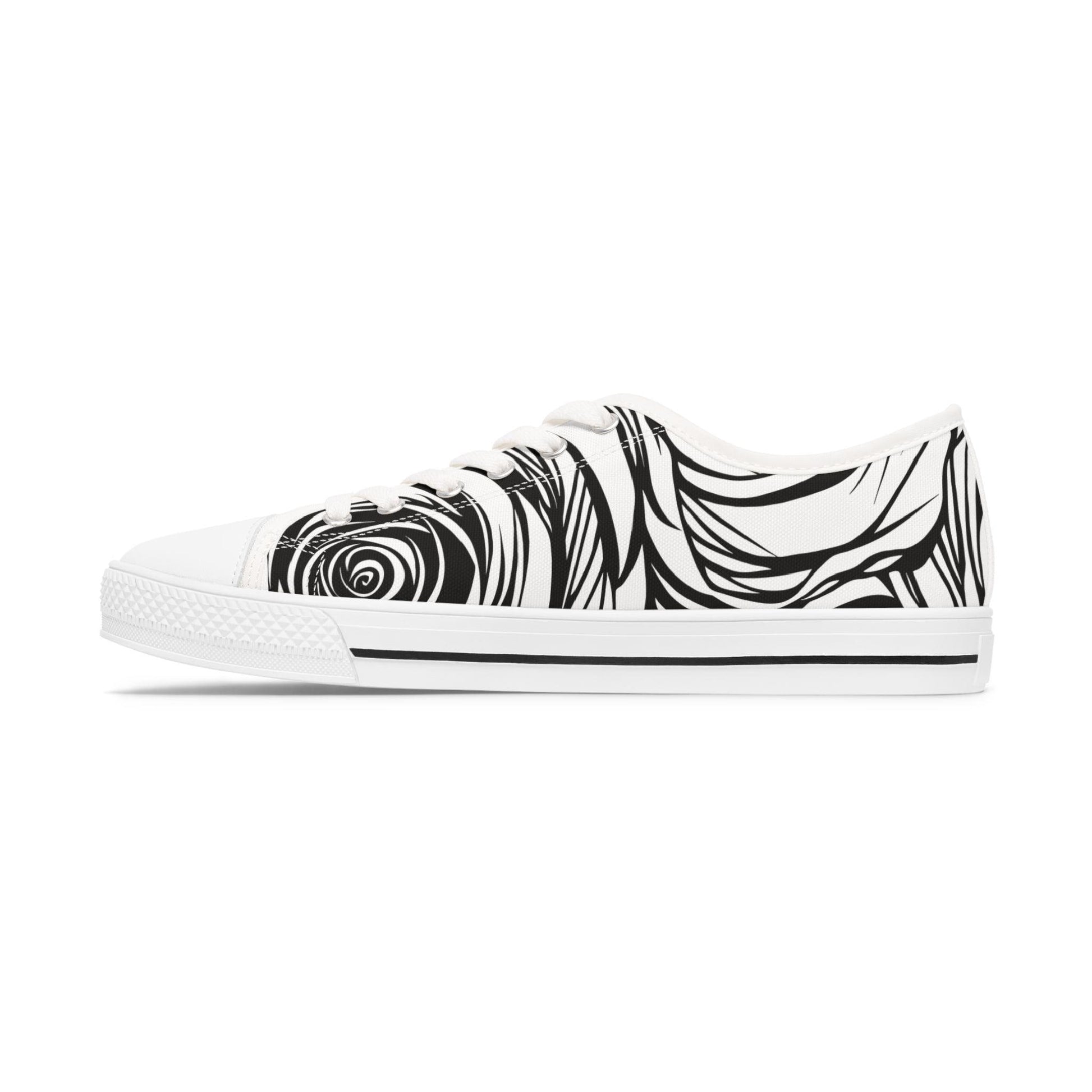 Trendy Women's Low Top Sneakers with Stylish Black Rose Design, Comfortable Casual Footwear, Perfect for Everyday Wear, Gift for Fashion - A Kingdom Lifestyle
