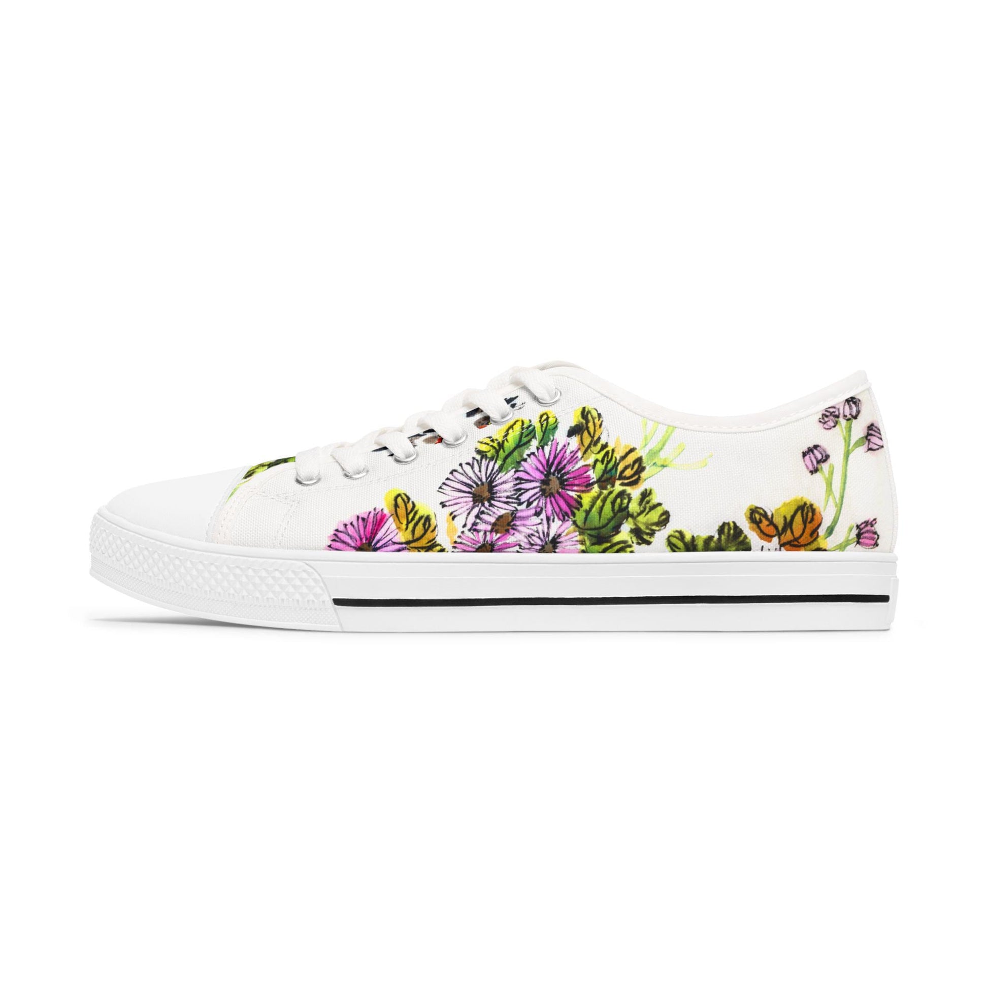 Floral Print Women's Low Top Sneakers, Casual Footwear, Spring Style, Eco-Friendly Gift, Everyday Comfort, Garden Party Shoes. Limited stock available. - A Kingdom Lifestyle
