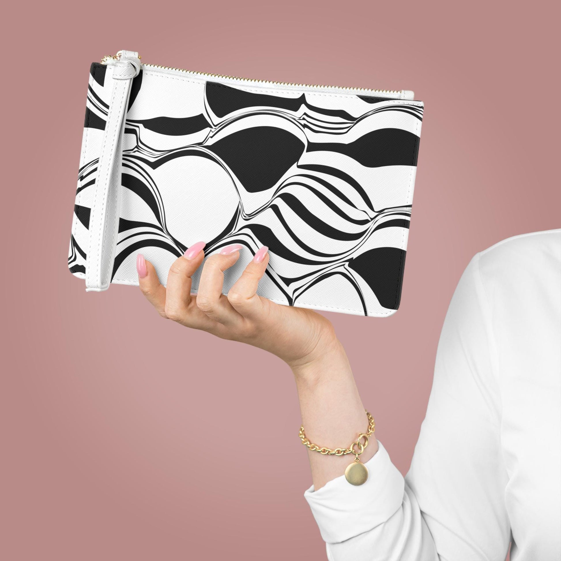 Chic Modern Abstract Black and White Clutch Bag, Stylish Evening Purse, Minimalist Accessory, Great for Parties, Gifts for Her - A Kingdom Lifestyle