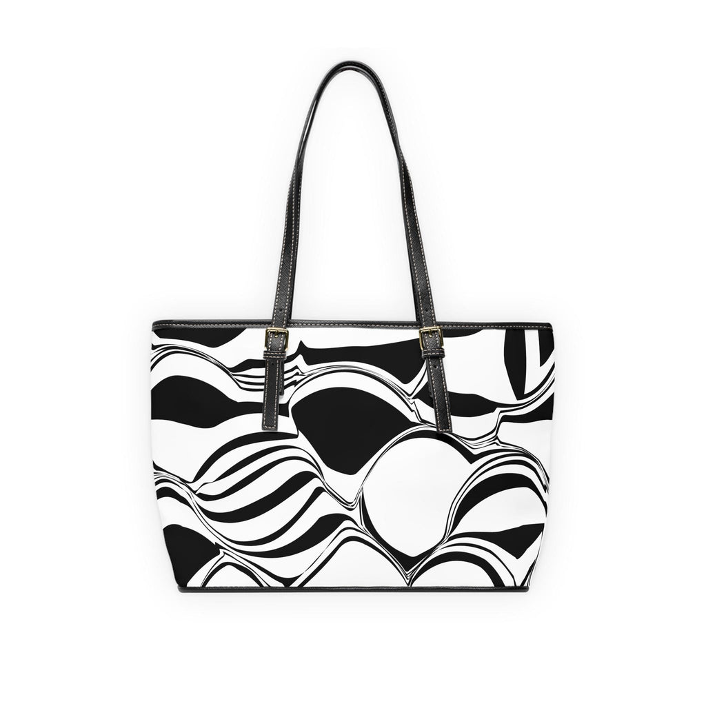 Modern PU Leather Shoulder Bag, Trendy Tote for Everyday Use, Stylish Handbag, Gift for Her, Black and White Abstract Design - A Kingdom Lifestyle