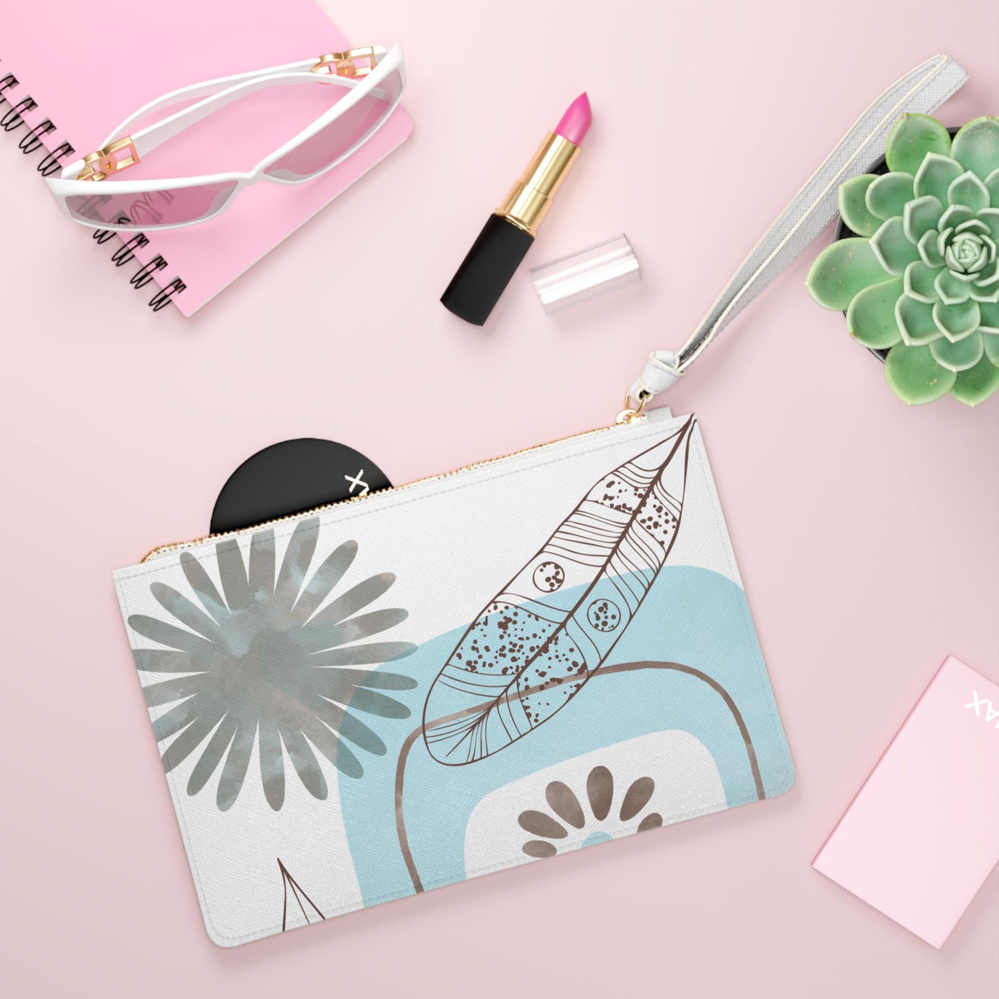 Modern Turquoise Print Boho Clutch Bag, Stylish Handbag, Minimalist Accessory, Gift for Her Everyday Use Travel Bag, Summer Vibes - A Kingdom Lifestyle