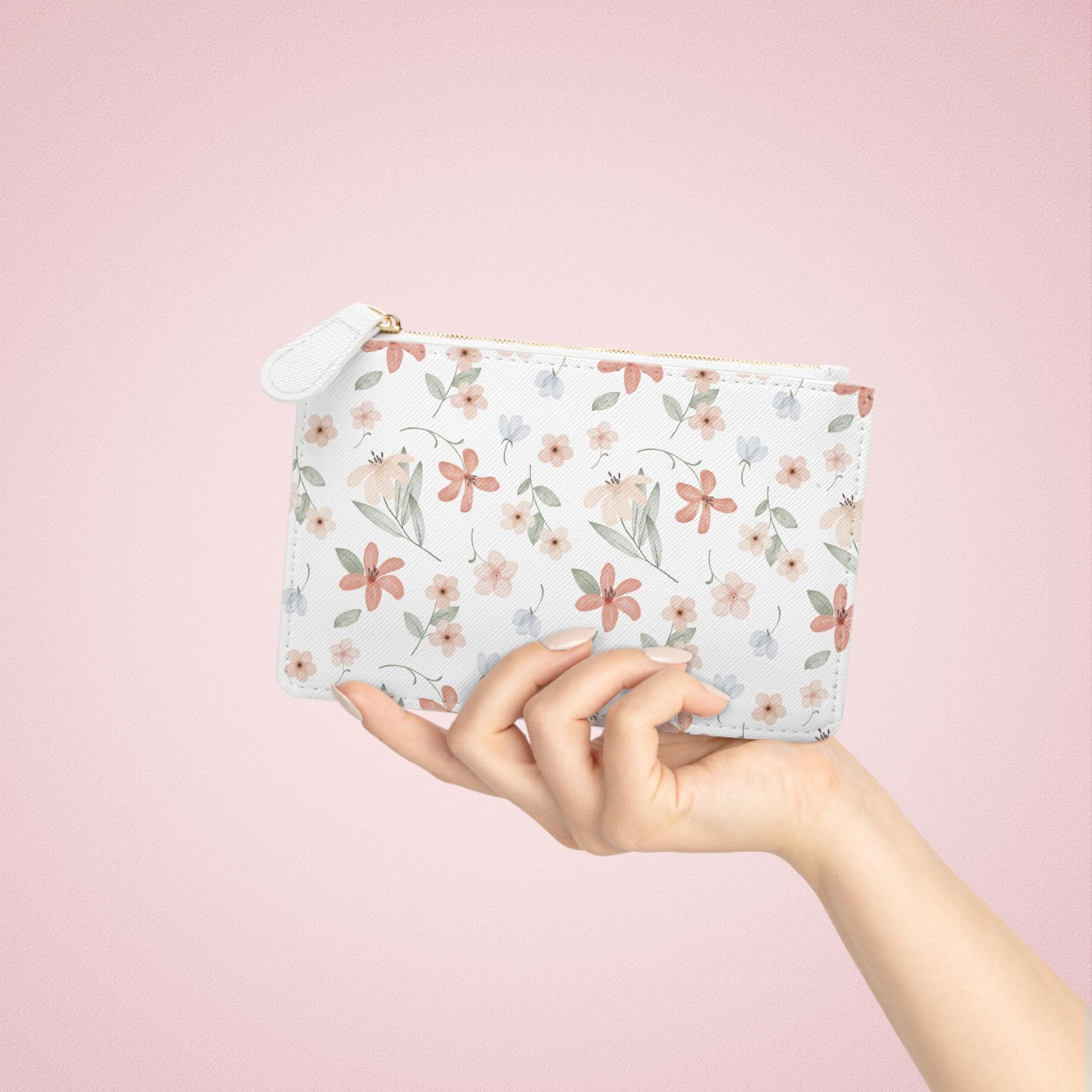 Pink Floral Mini Clutch Bag Stylish Makeup Pouch, Travel Organizer, Gift for Her, Boho Bag, Eco-Friendly Clutch - A Kingdom Lifestyle