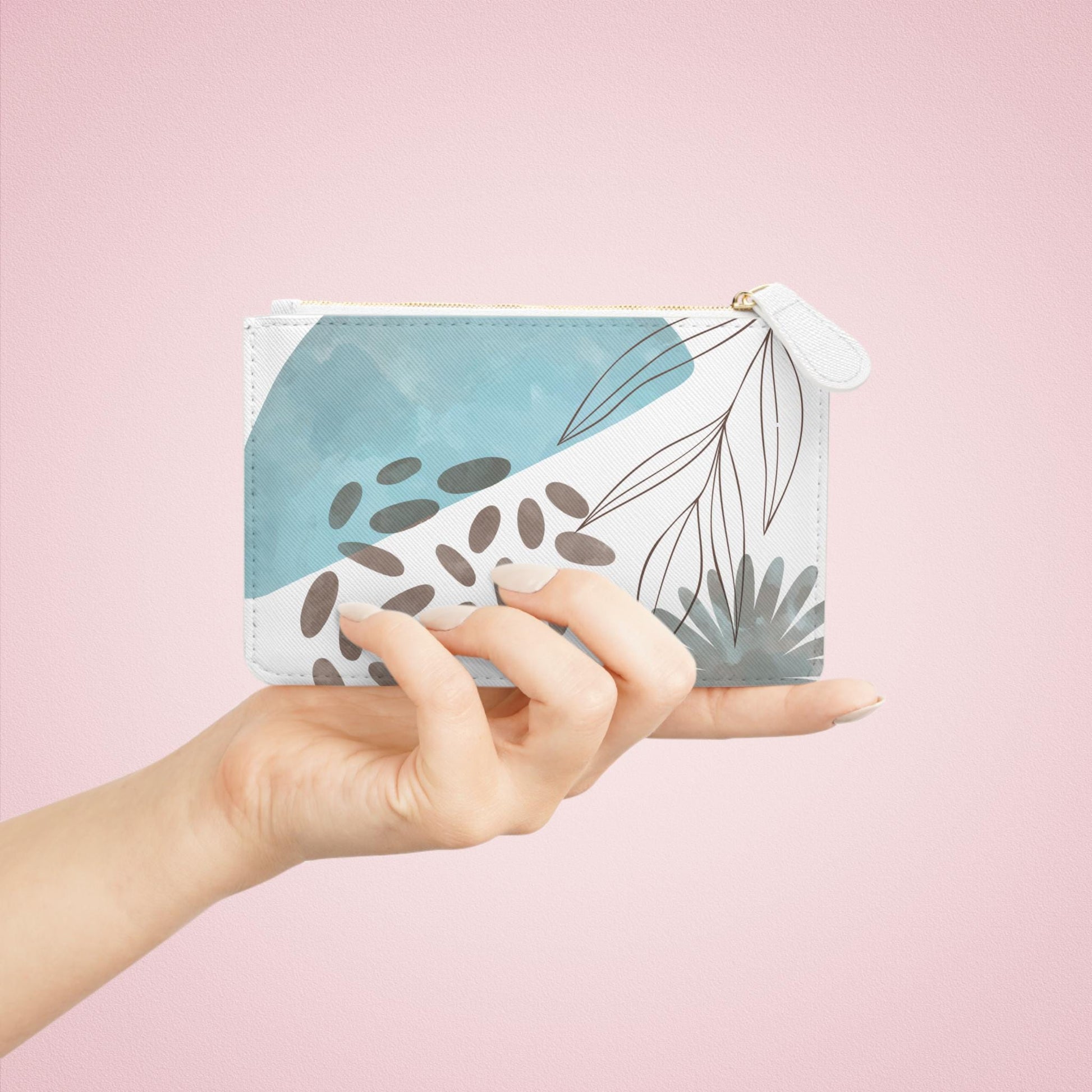 Modern Turquosie Print Boho Chic Mini Clutch Bag, Stylish Wallet for Women, Perfect for Travel, Makeup, Gifts, Floral Design Zipper Pouch - A Kingdom Lifestyle