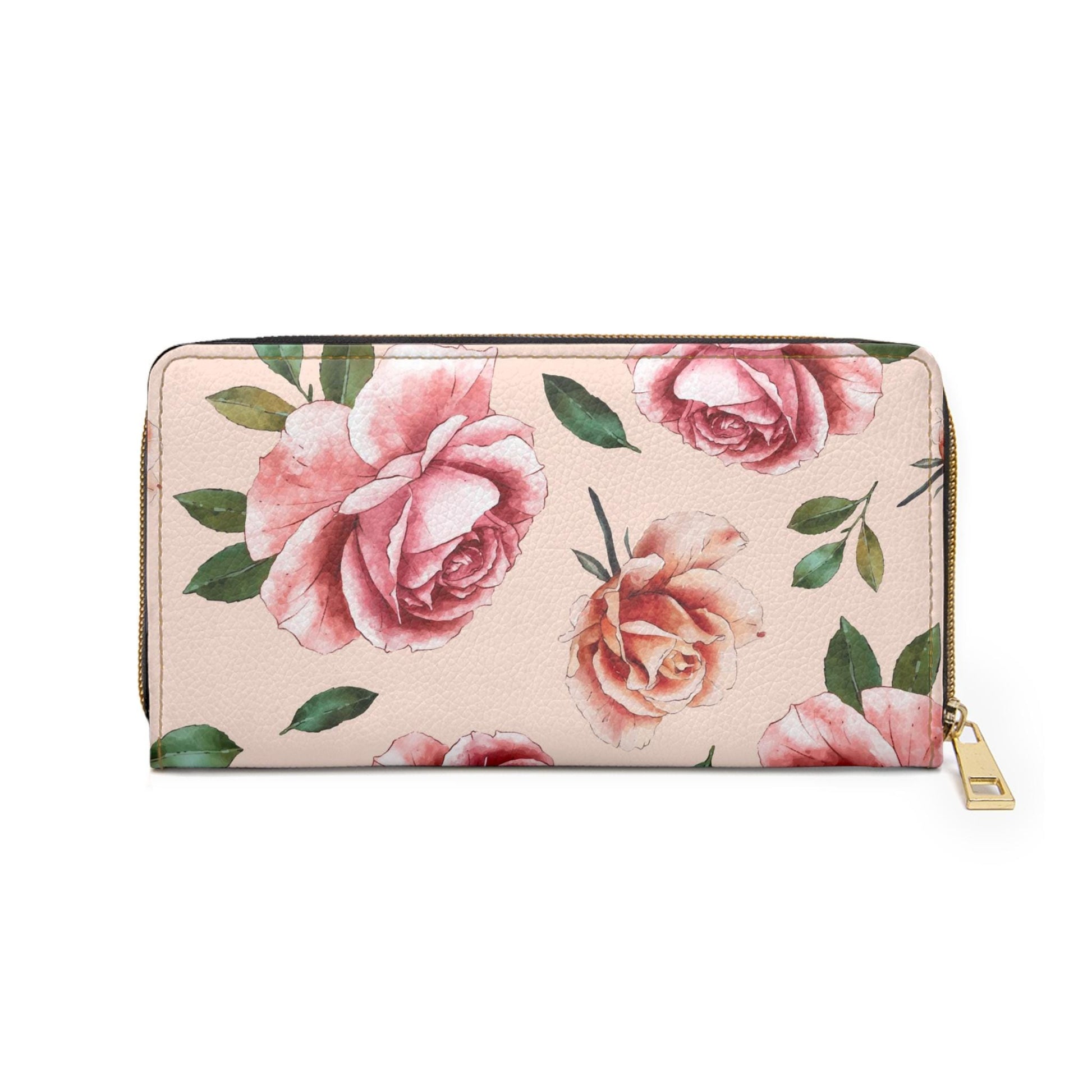 Rose Print Zipper Wallet Chic Rose Print Wallet for Women,Stylish Zip Wallet Perfect Gift for Mother's Day, Elegant Floral Purse Fashionable - A Kingdom Lifestyle