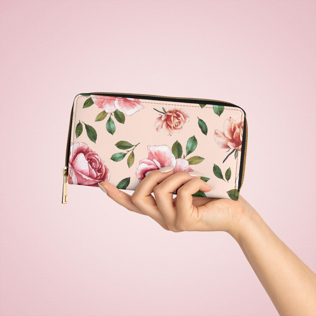 Rose Print Zipper Wallet Chic Rose Print Wallet for Women,Stylish Zip Wallet Perfect Gift for Mother's Day, Elegant Floral Purse Fashionable - A Kingdom Lifestyle