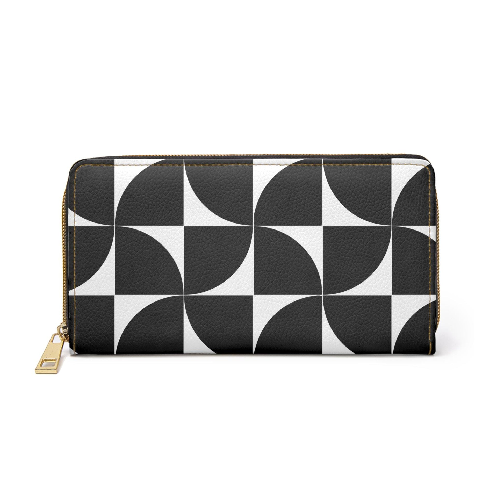 Chic Geometric Zipper Wallet, Stylish Clutch, Modern Purse, Unique Gift, Minimalist Accessories, Black and White Wallet - A Kingdom Lifestyle