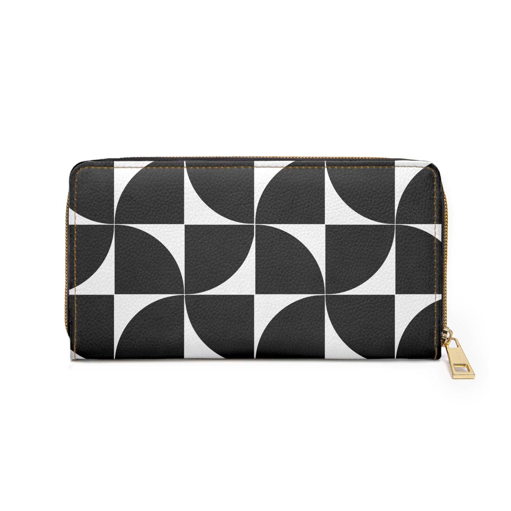 Chic Geometric Zipper Wallet, Stylish Clutch, Modern Purse, Unique Gift, Minimalist Accessories, Black and White Wallet - A Kingdom Lifestyle
