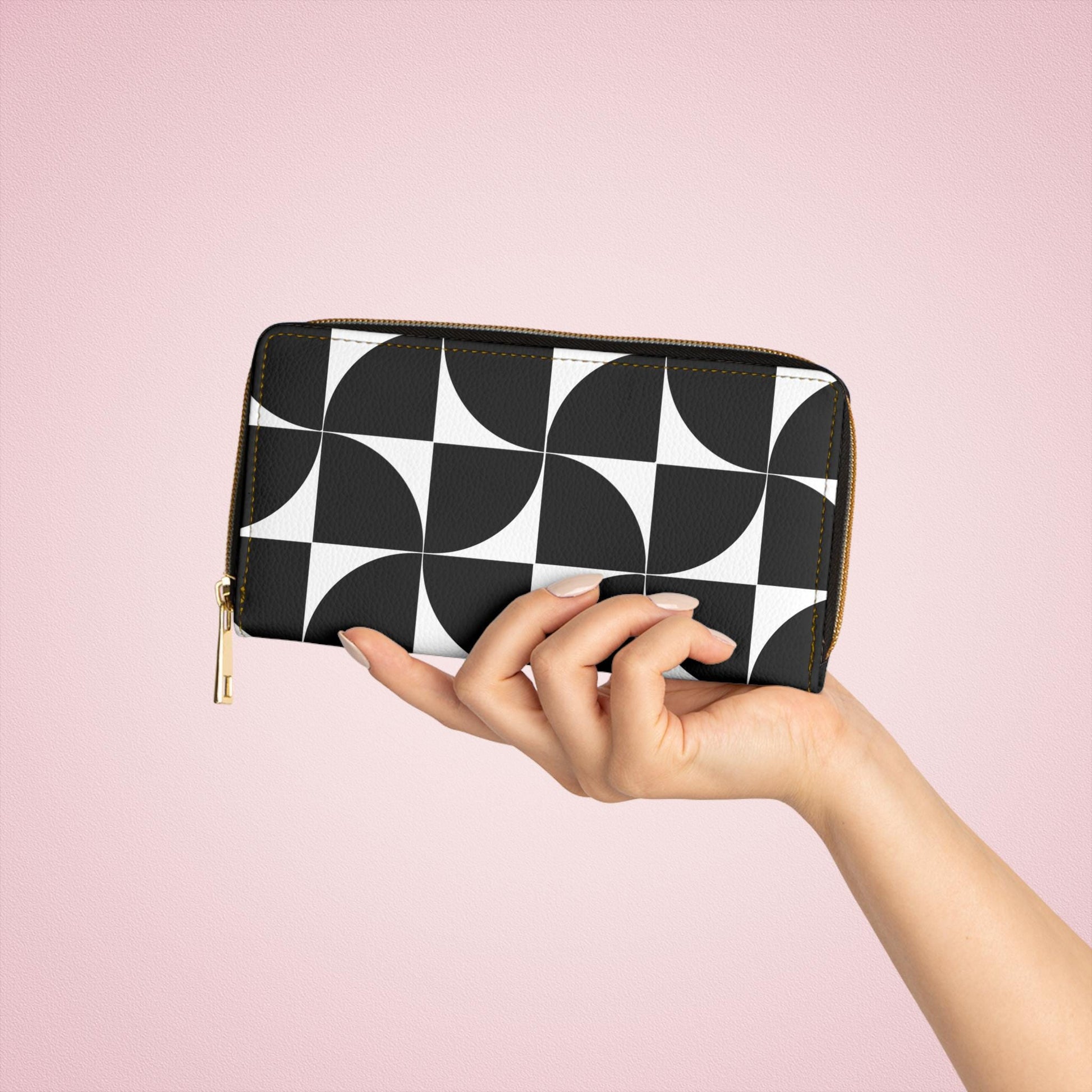 Chic Geometric Zipper Wallet, Stylish Clutch, Modern Purse, Unique Gift, Minimalist Accessories, Black and White Wallet - A Kingdom Lifestyle