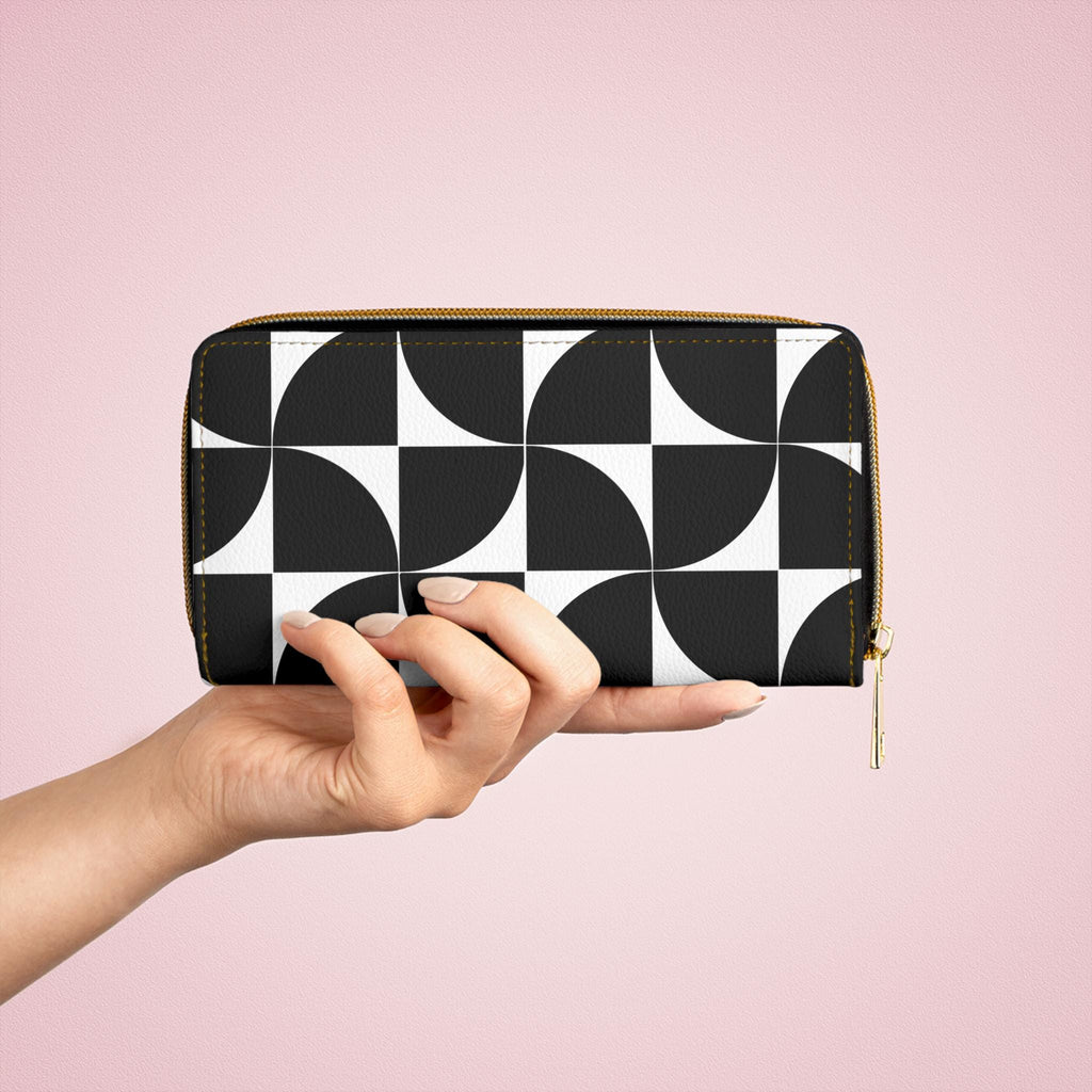 Chic Geometric Zipper Wallet, Stylish Clutch, Modern Purse, Unique Gift, Minimalist Accessories, Black and White Wallet - A Kingdom Lifestyle