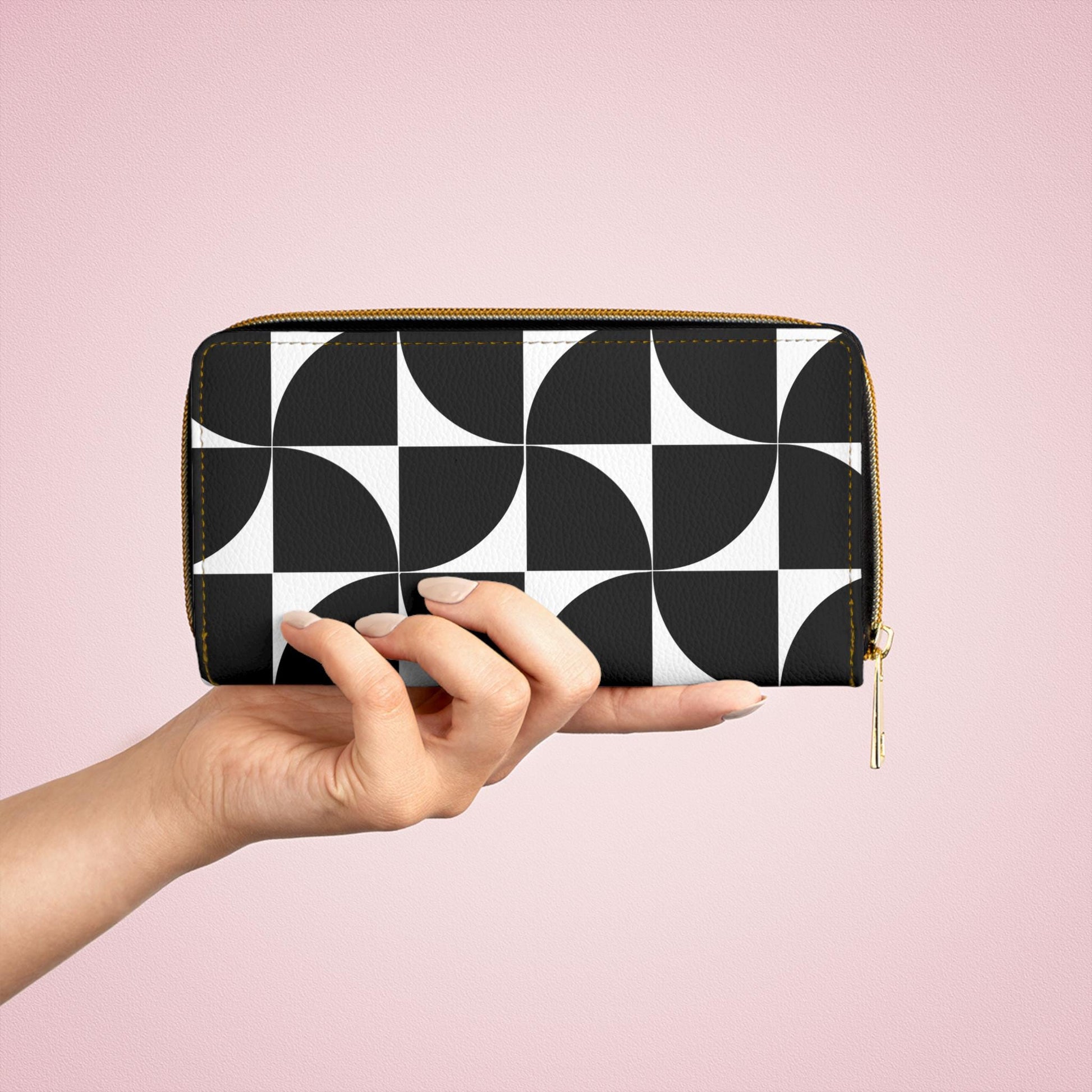 Chic Geometric Zipper Wallet, Stylish Clutch, Modern Purse, Unique Gift, Minimalist Accessories, Black and White Wallet - A Kingdom Lifestyle