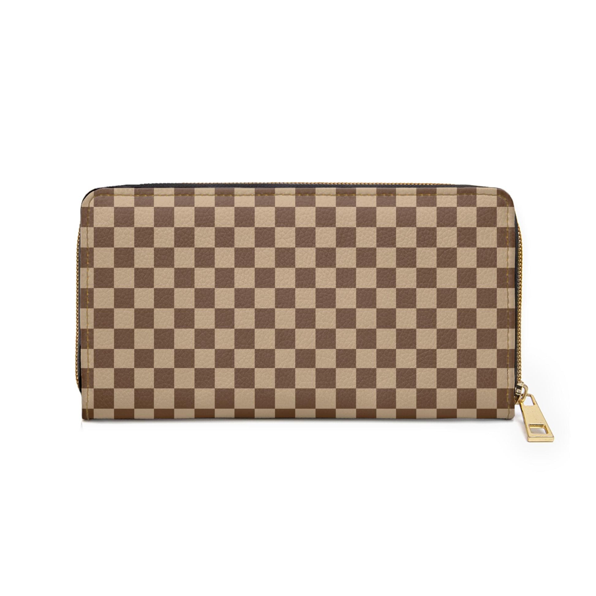 Chic Brown Checkered Zipper Wallet, Stylish Cardholder, Gifts for Her, Travel Organizer, Fashion Accessory, Everyday Use - A Kingdom Lifestyle