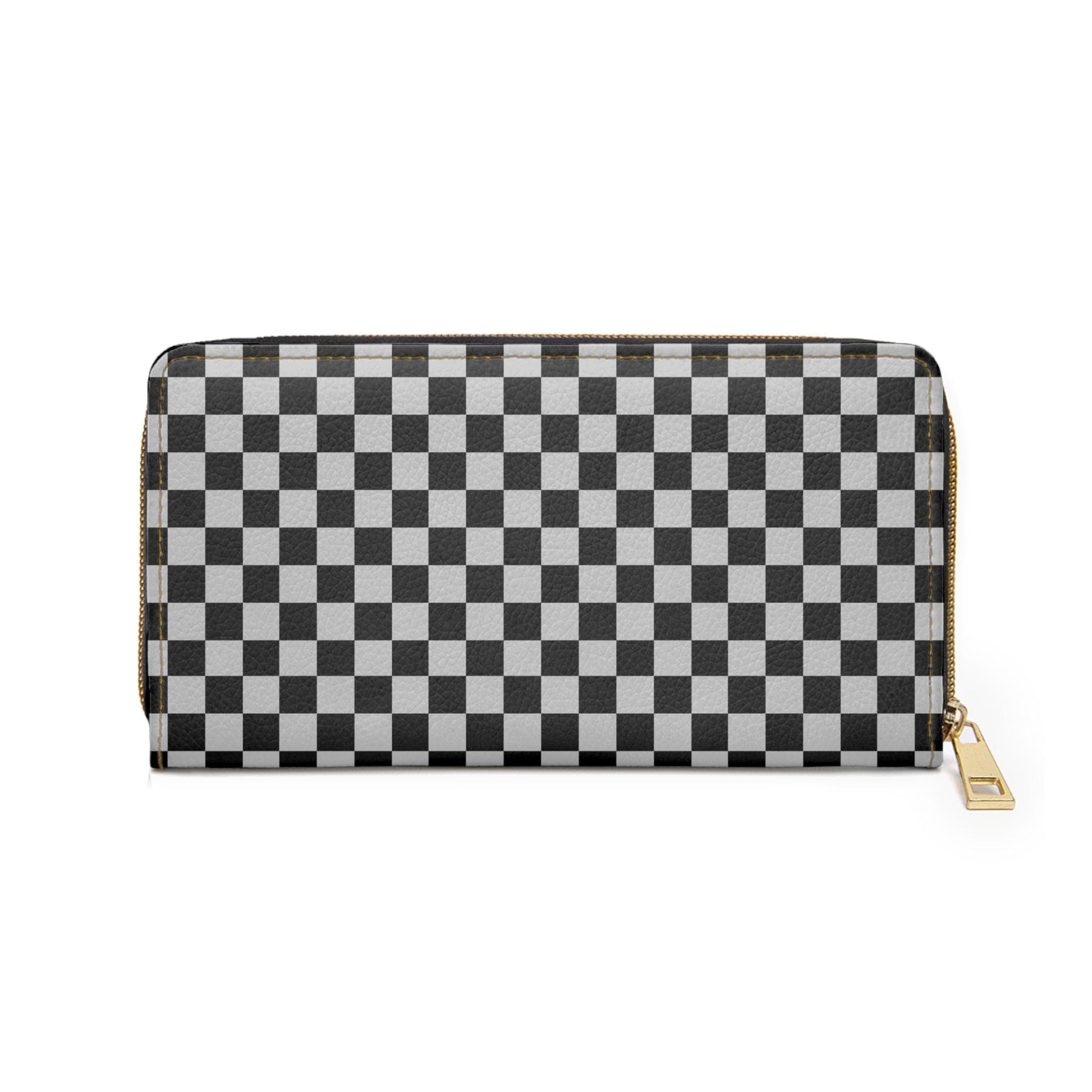 Chic Black Checker Zipper Wallet, Stylish Wallet for Everyday Use, Unique Gift for Birthdays, Fashionable Accessory, Travel Organizer - A Kingdom Lifestyle