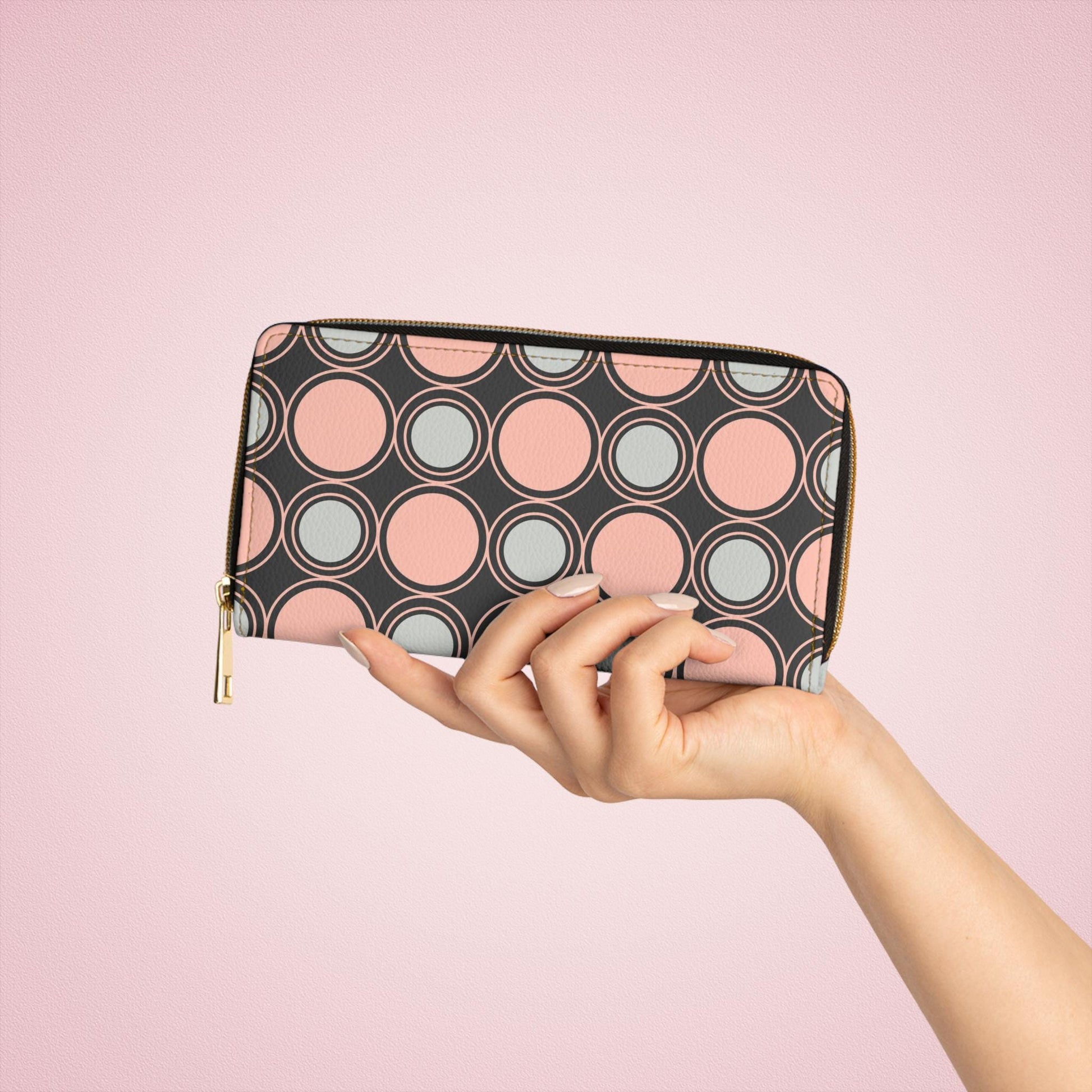 Chic Circle Print Zipper Wallet, Stylish Coin Purse, Perfect for Everyday Use, Great Gift for Her, Unique Patterned Clutch, Travel Accessory - A Kingdom Lifestyle
