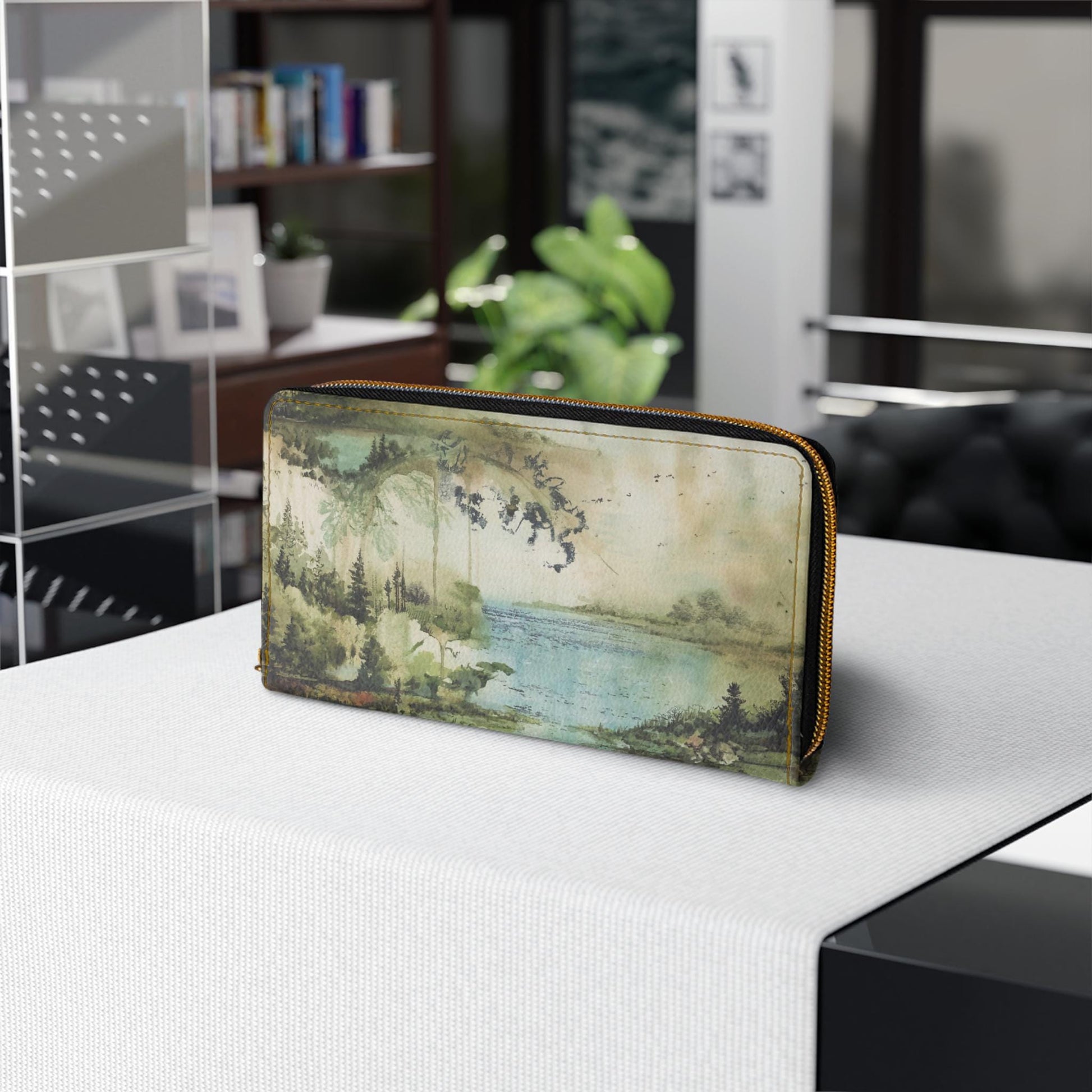 Artistic Watercolor Zipper Wallet NatureInspired Design, Perfect Gift for Nature Lovers Travel Companion, Functional Accessory, Eco-Friendly - A Kingdom Lifestyle