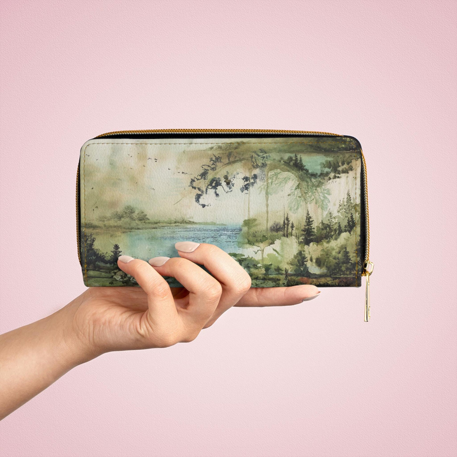 Artistic Watercolor Zipper Wallet NatureInspired Design, Perfect Gift for Nature Lovers Travel Companion, Functional Accessory, Eco-Friendly - A Kingdom Lifestyle